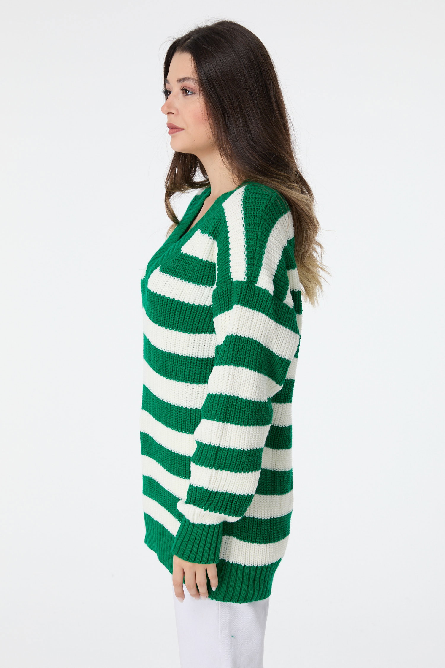 23518-YESIL Triko Kazak - 5