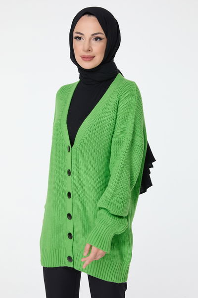 23519-FOSFOR-YESILI Triko Hırka 