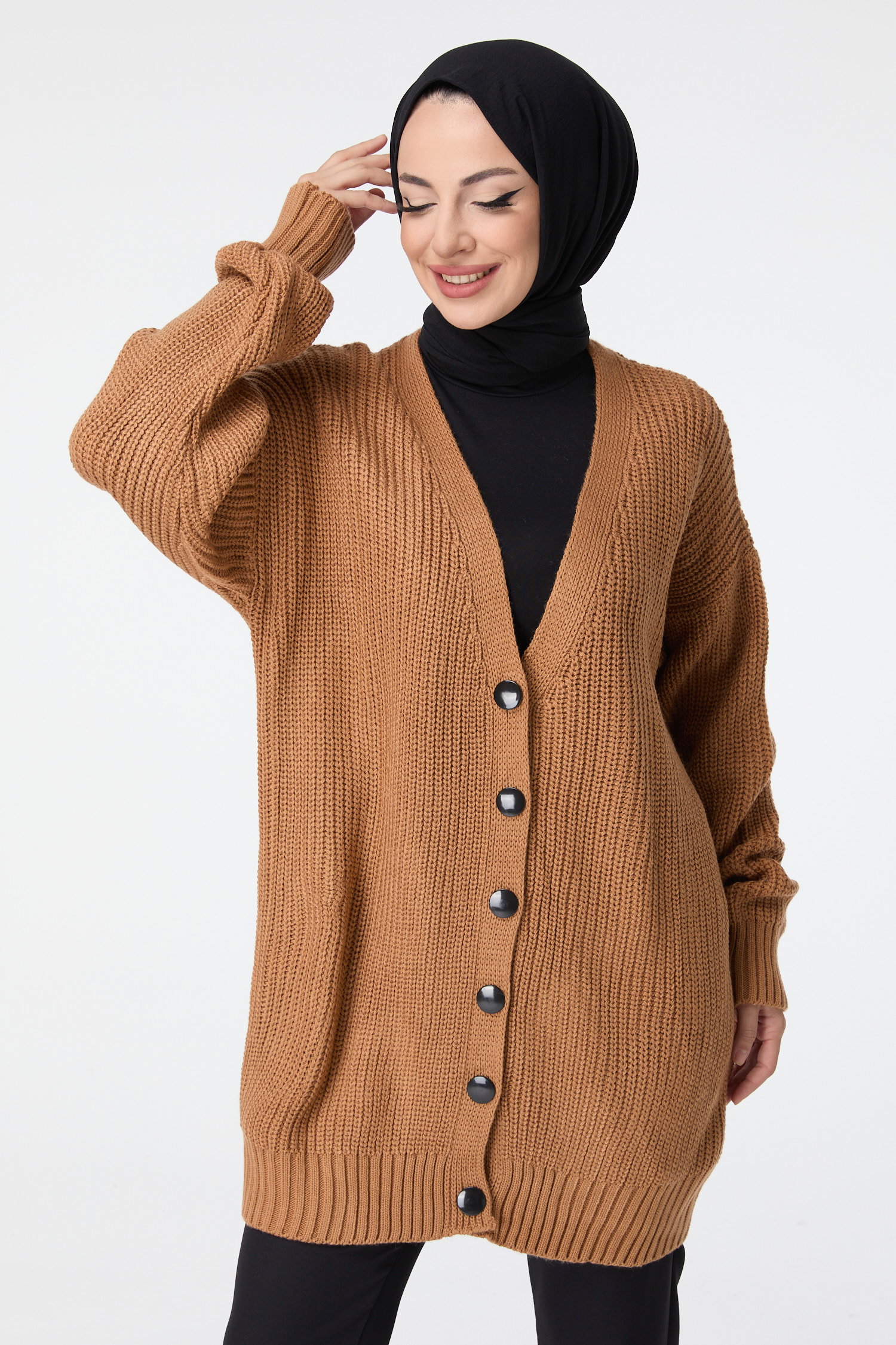 23519-KAHVE Triko Hırka - 2