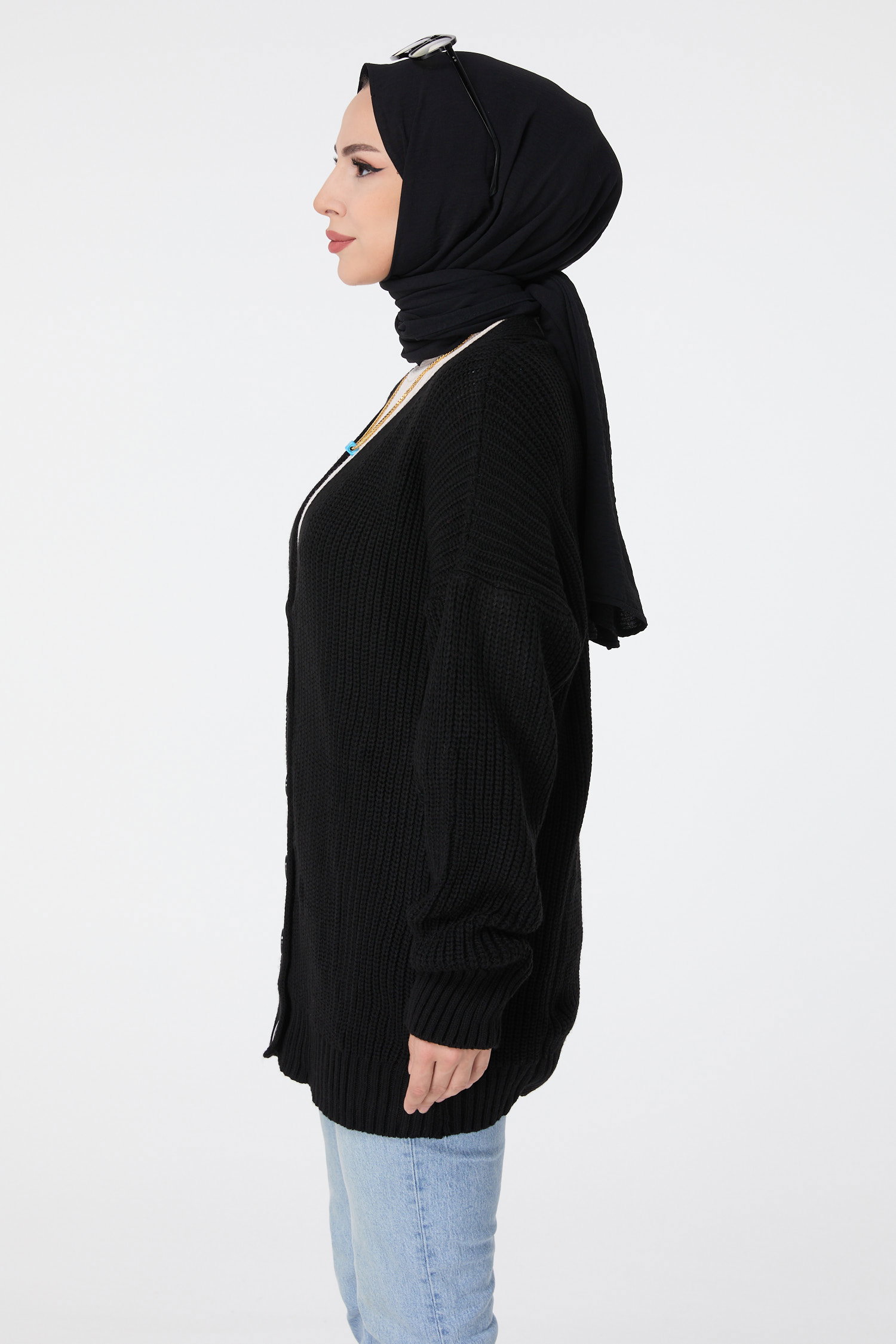 23519-SIYAH Triko Hırka - 3