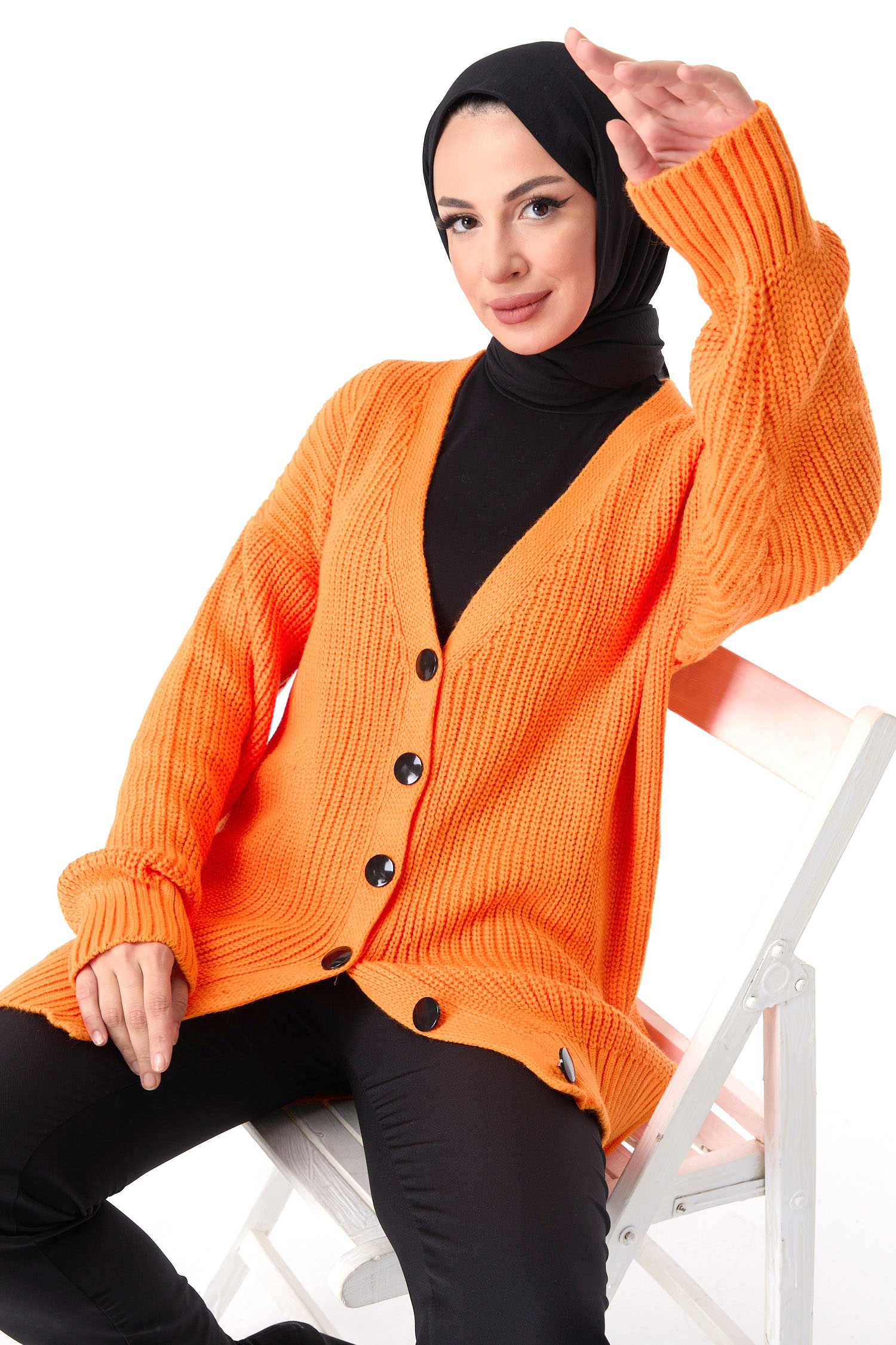 23519-TURUNCU Triko Hırka - 1