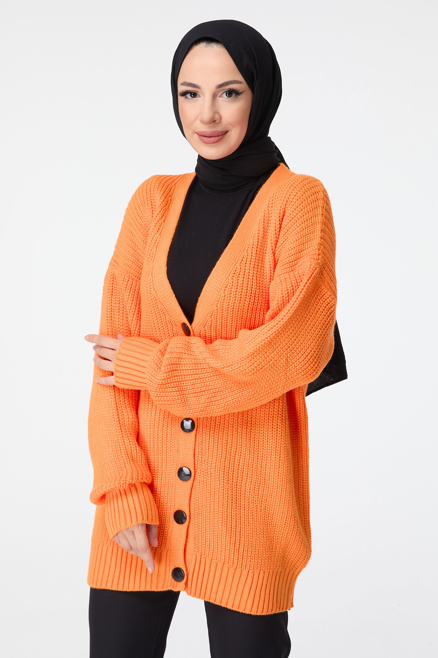 23519-TURUNCU Triko Hırka - 4