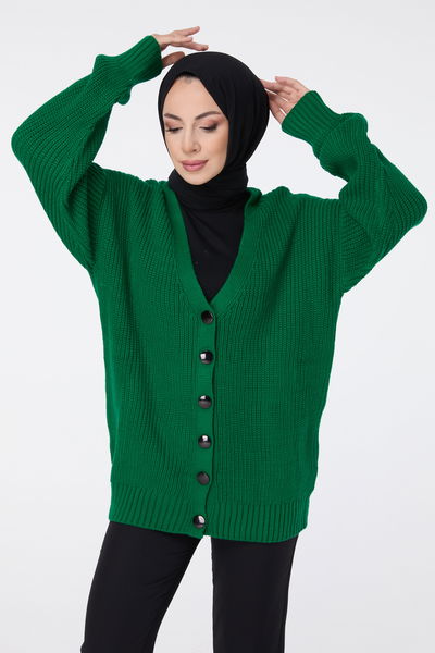 23519-YESIL Triko Hırka 