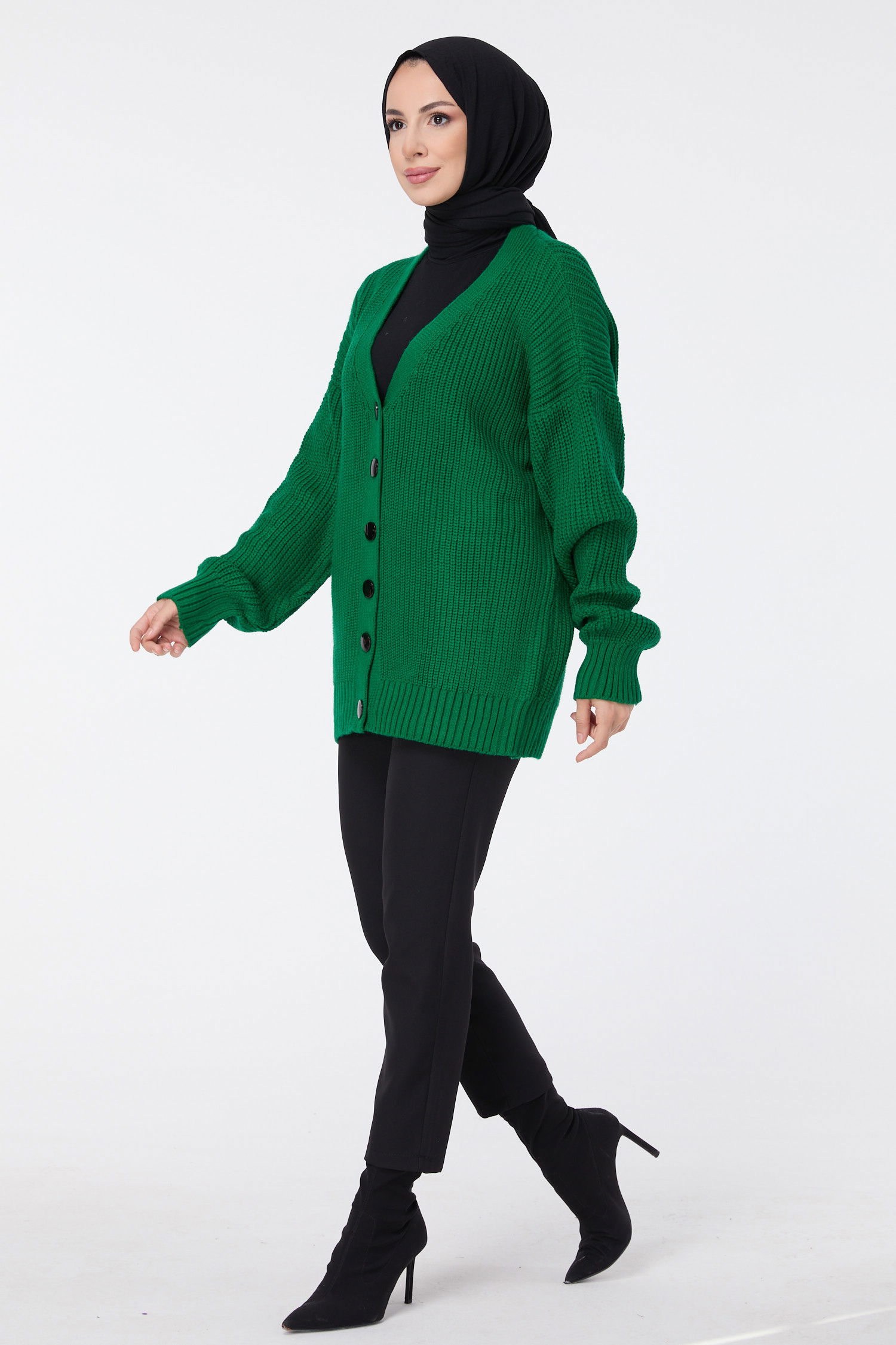 23519-YESIL Triko Hırka - 2