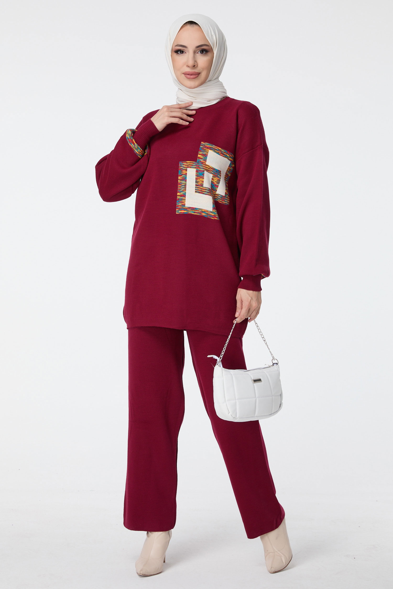 23524-BORDO Triko Tunik Pantolon - 1