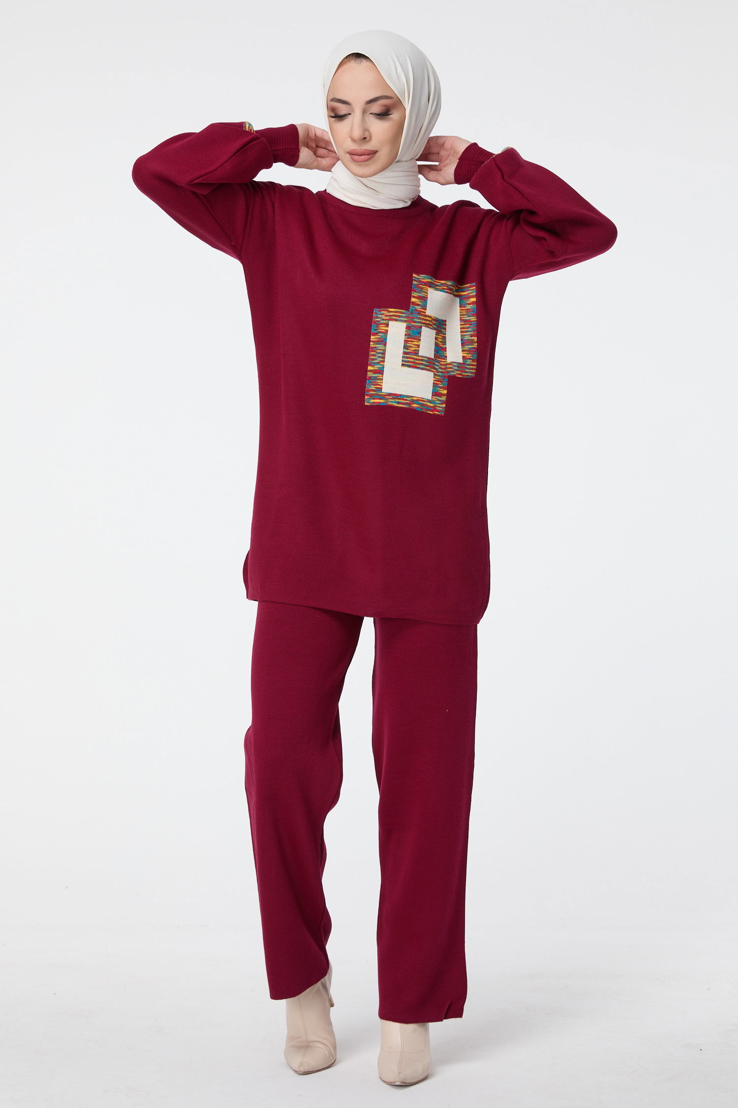 23524-BORDO Triko Tunik Pantolon - 2