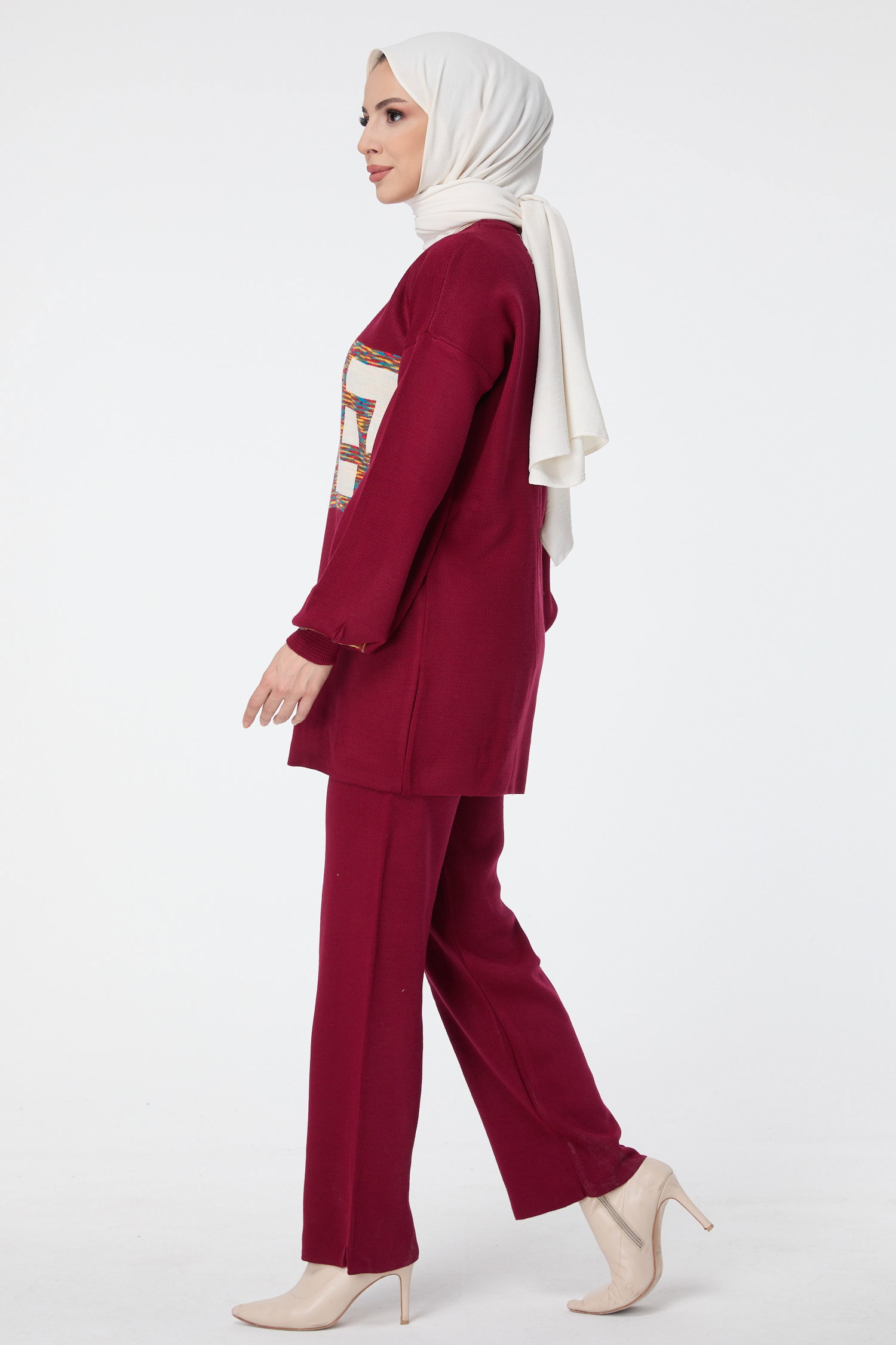23524-BORDO Triko Tunik Pantolon - 3