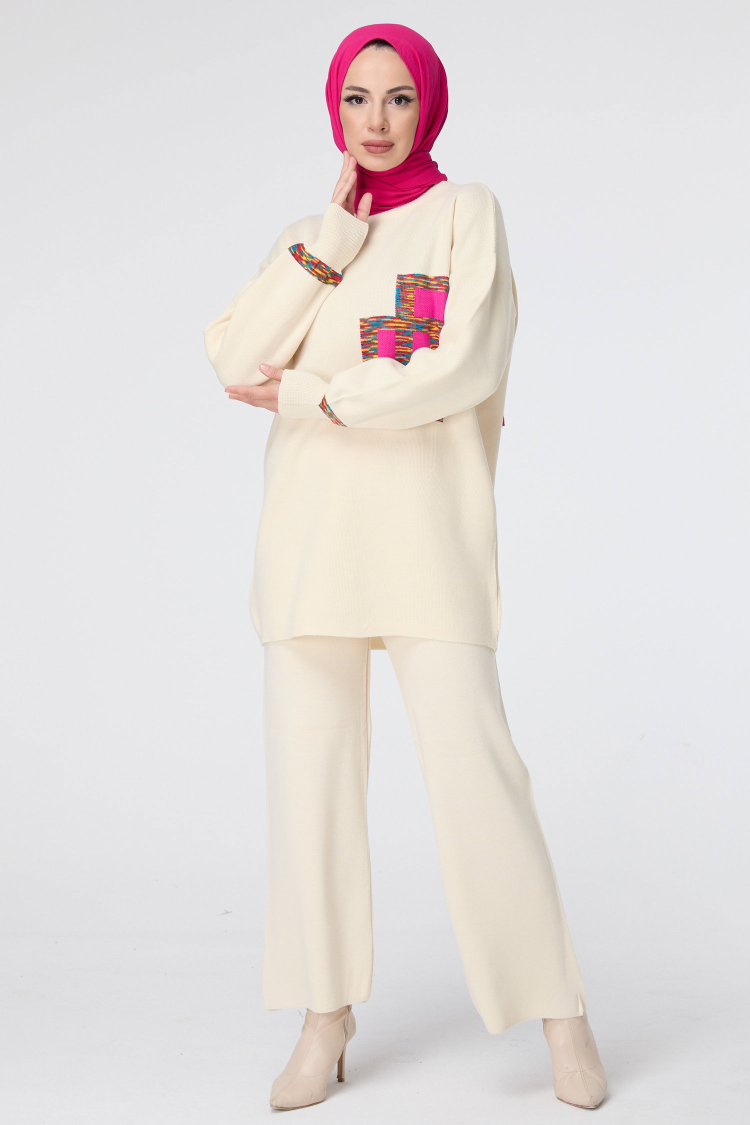 23524-EKRU Triko Tunik Pantolon - 1
