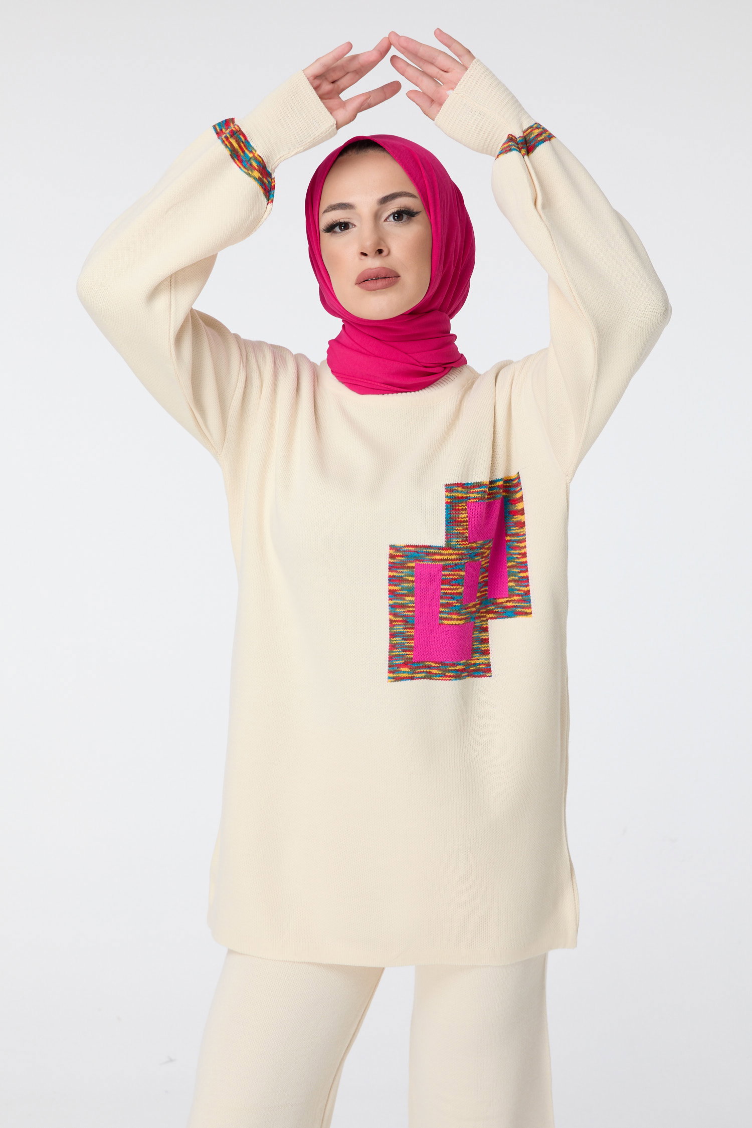 23524-EKRU Triko Tunik Pantolon - 2