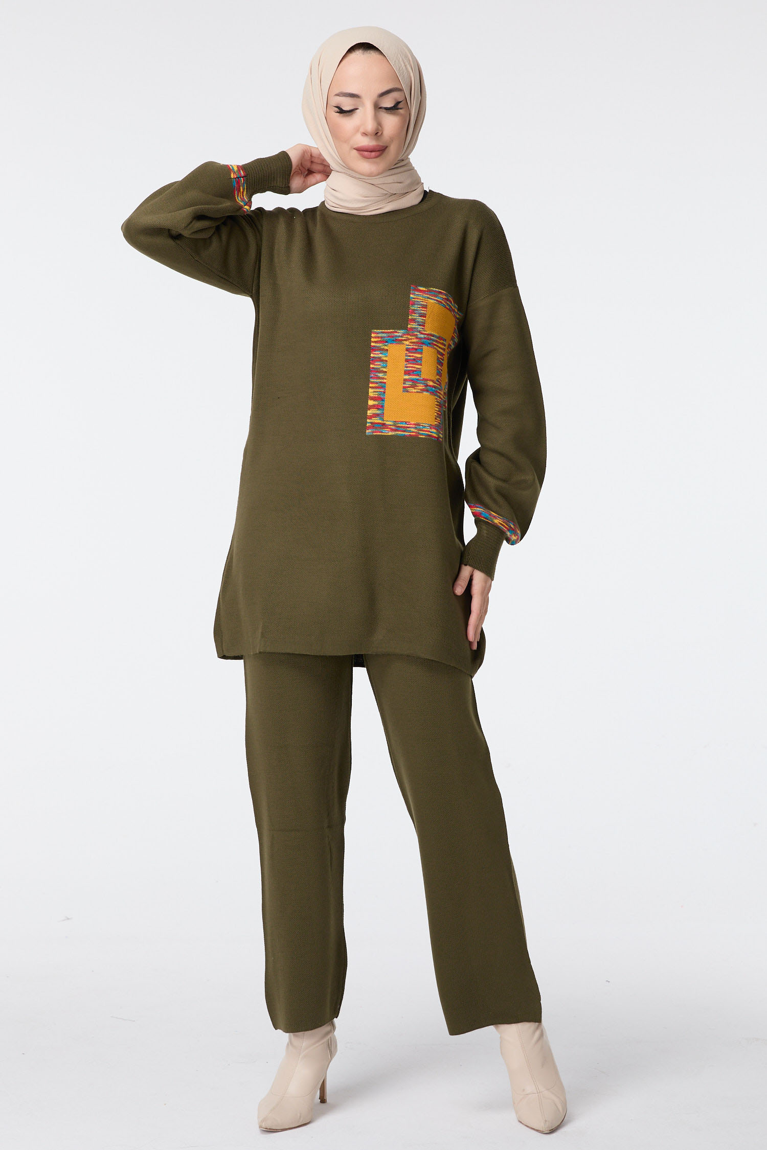 23524-HAKI Triko Tunik Pantolon - 1