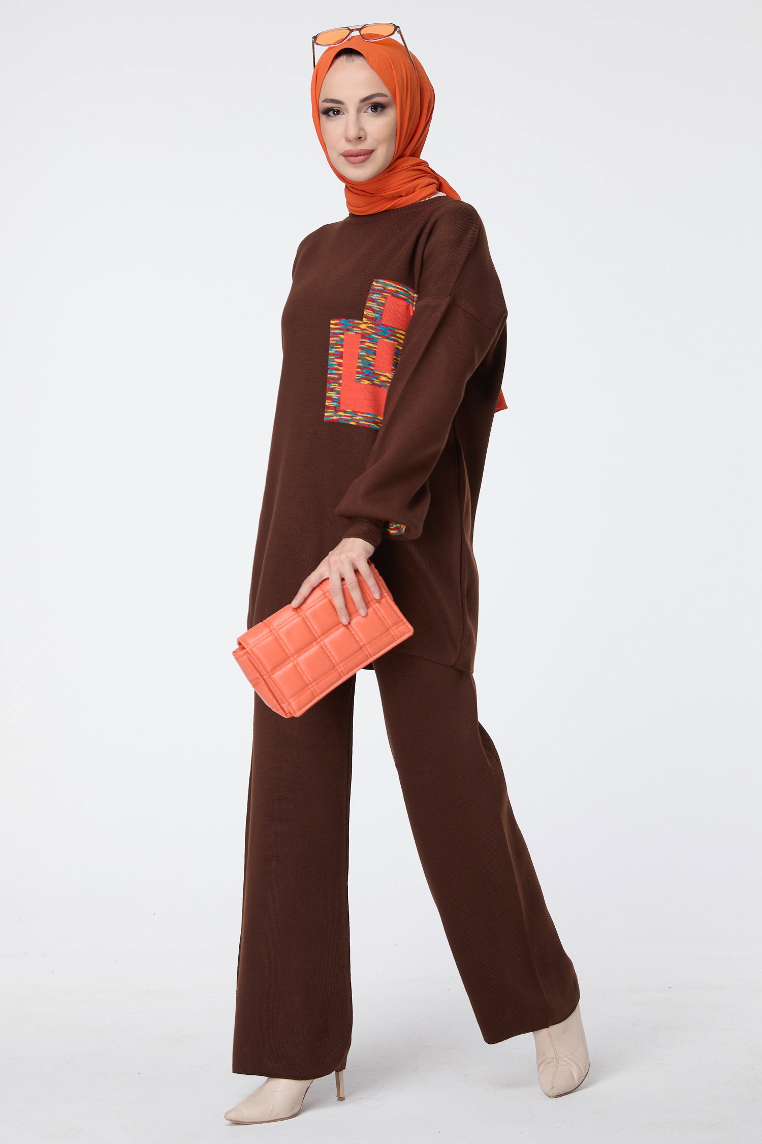23524-KAHVE Triko Tunik Pantolon - 1