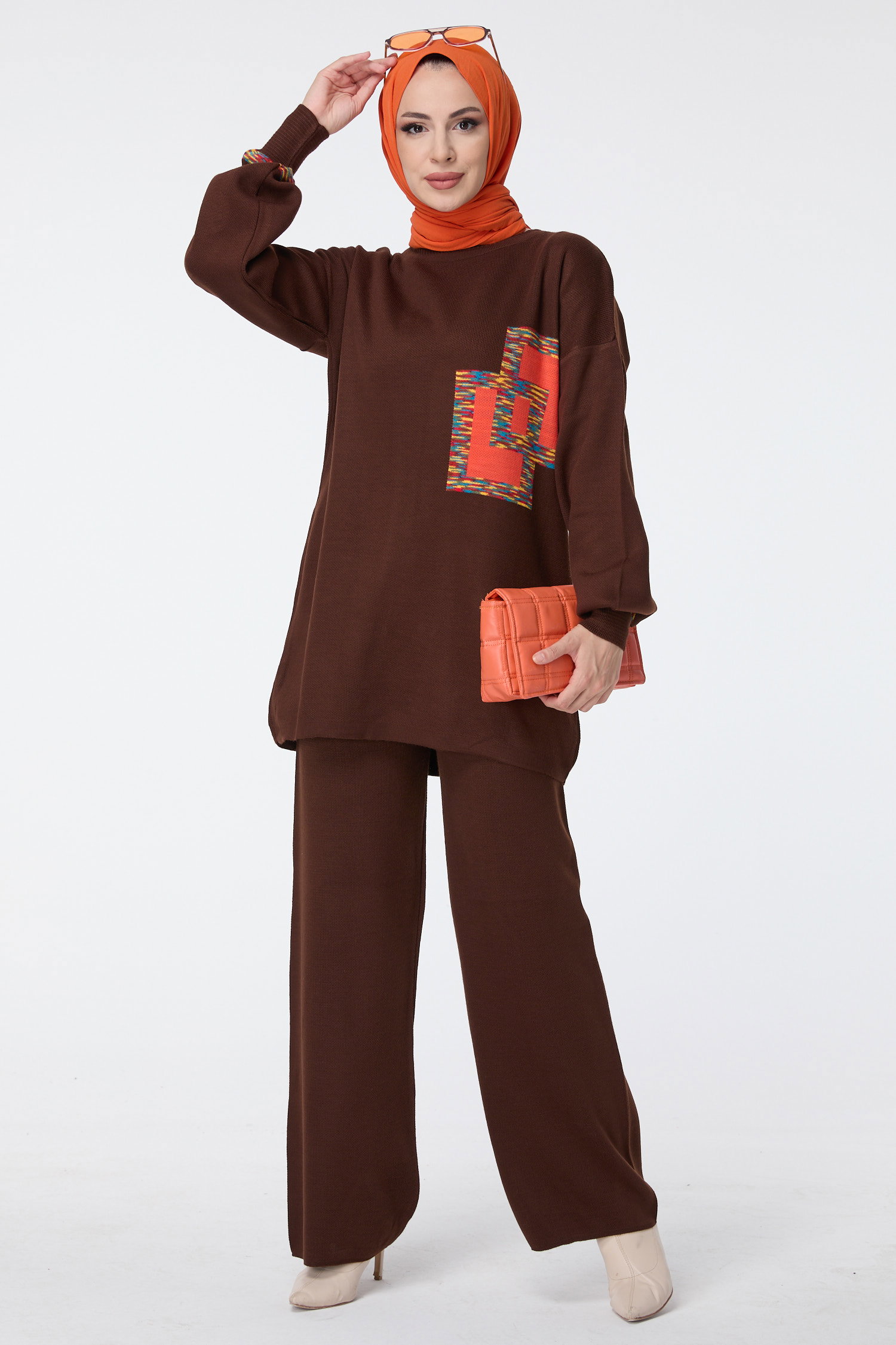 23524-KAHVE Triko Tunik Pantolon - 2