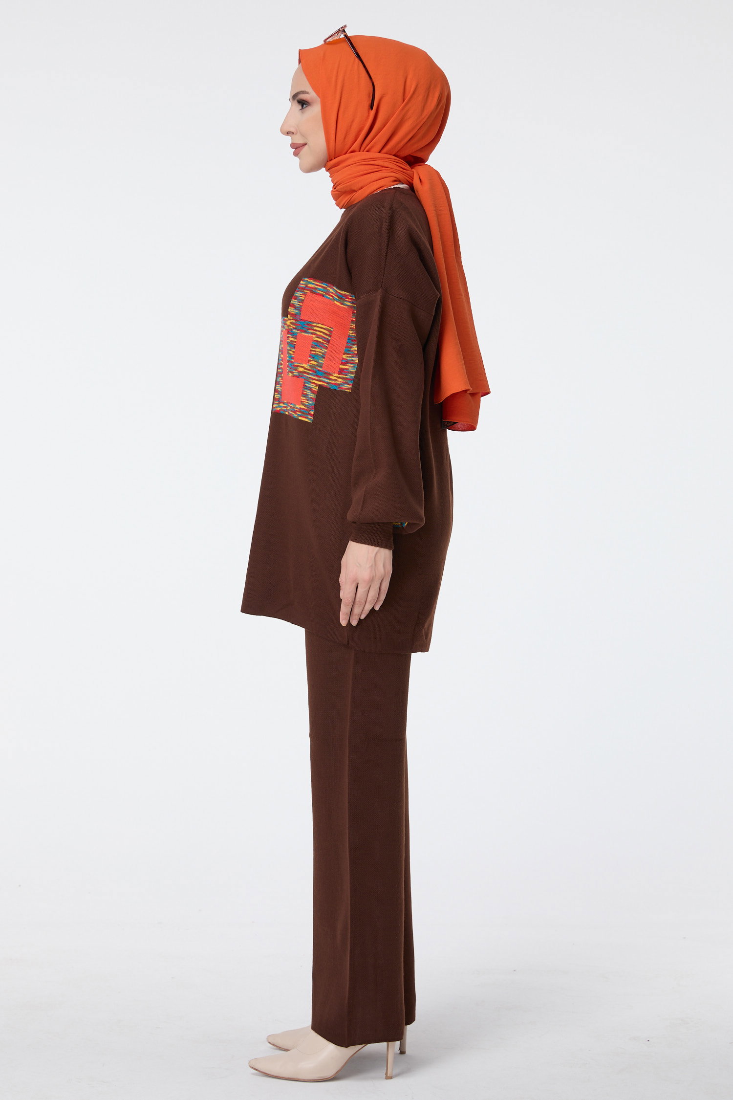 23524-KAHVE Triko Tunik Pantolon - 3