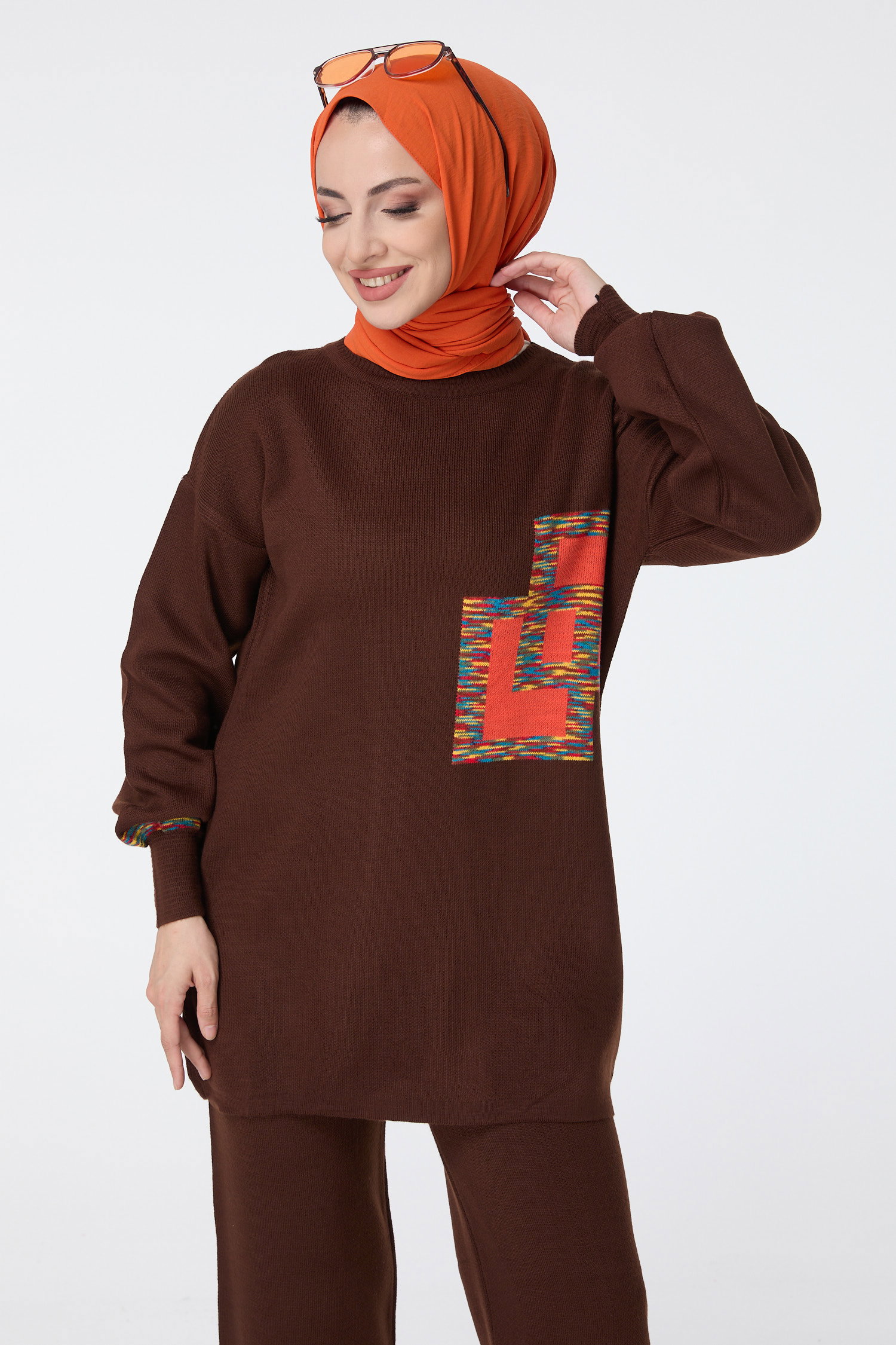 23524-KAHVE Triko Tunik Pantolon - 4