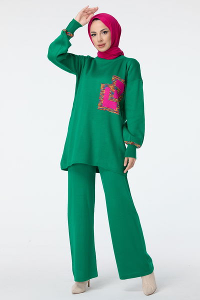 23524-YESIL Triko Tunik Pantolon 