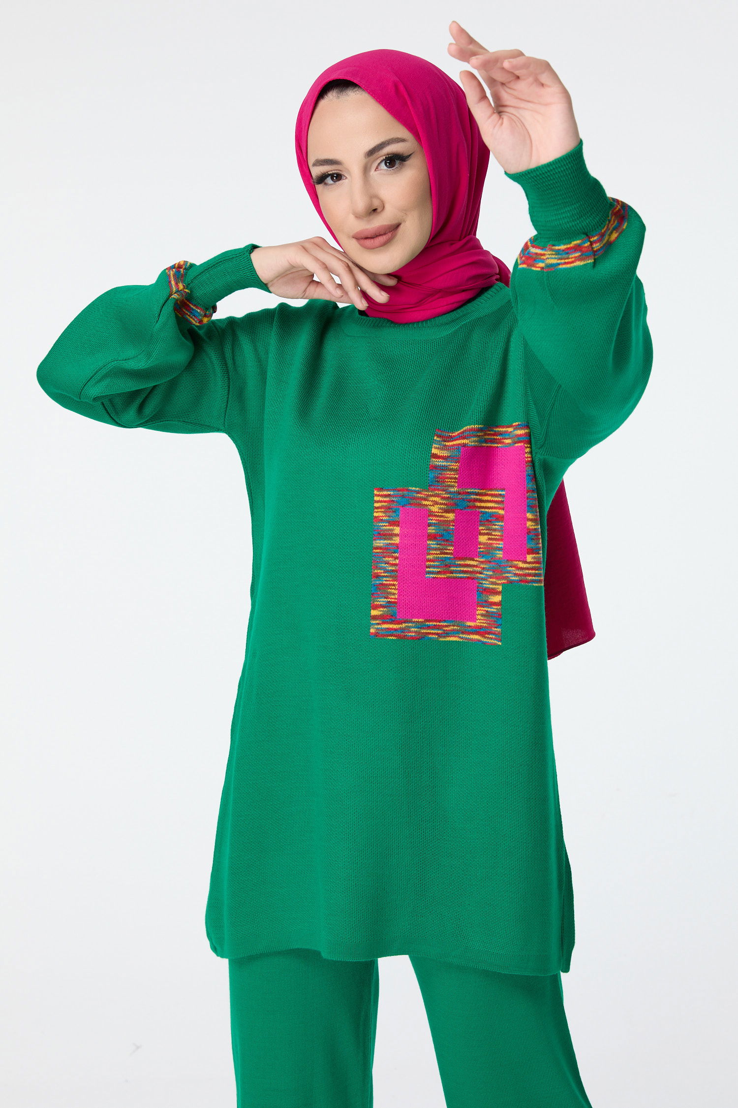 23524-YESIL Triko Tunik Pantolon - 2