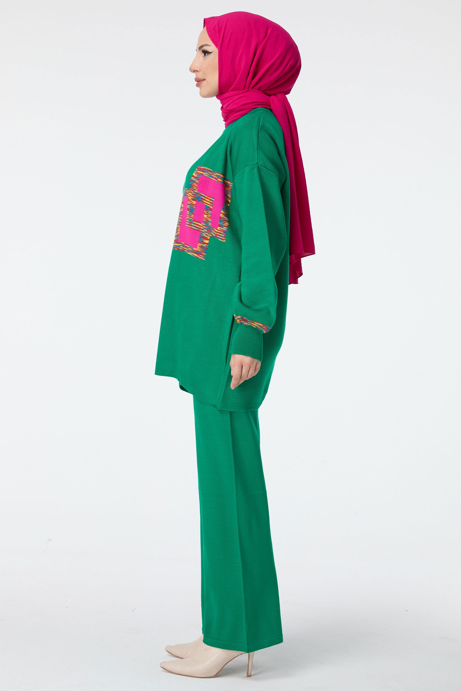 23524-YESIL Triko Tunik Pantolon - 3
