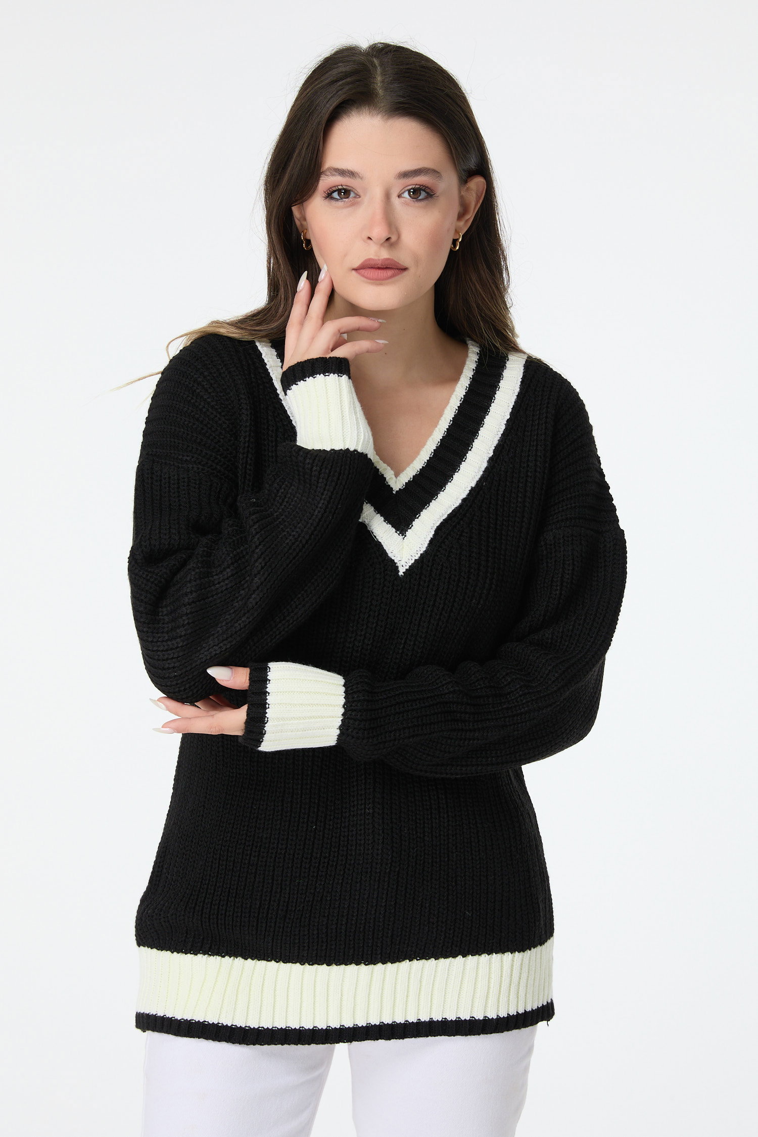 23526-SIYAH Triko Kazak - 1