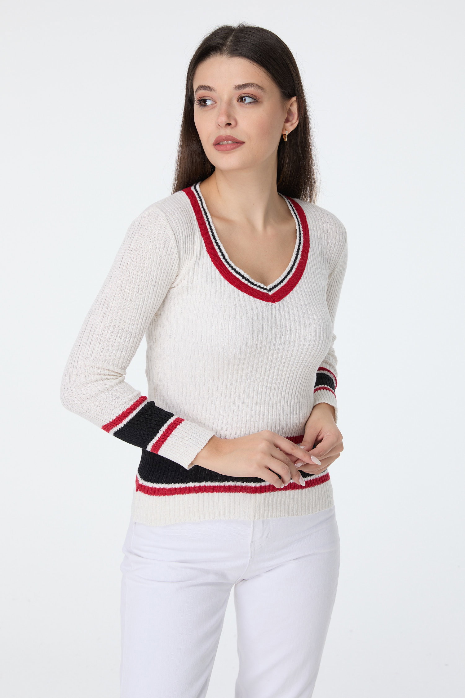 23529-BEYAZ Triko Kazak - 1