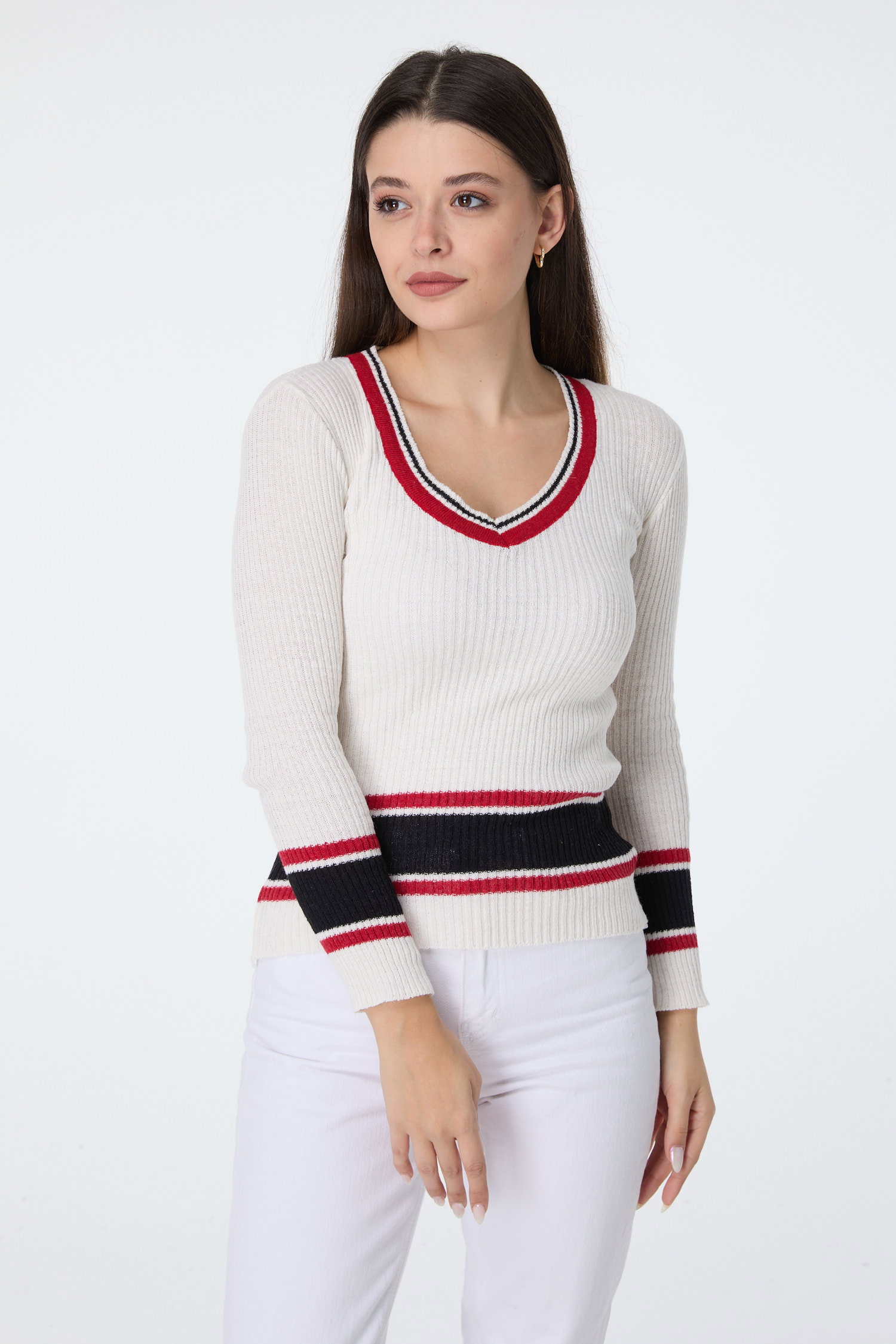 23529-BEYAZ Triko Kazak - 2