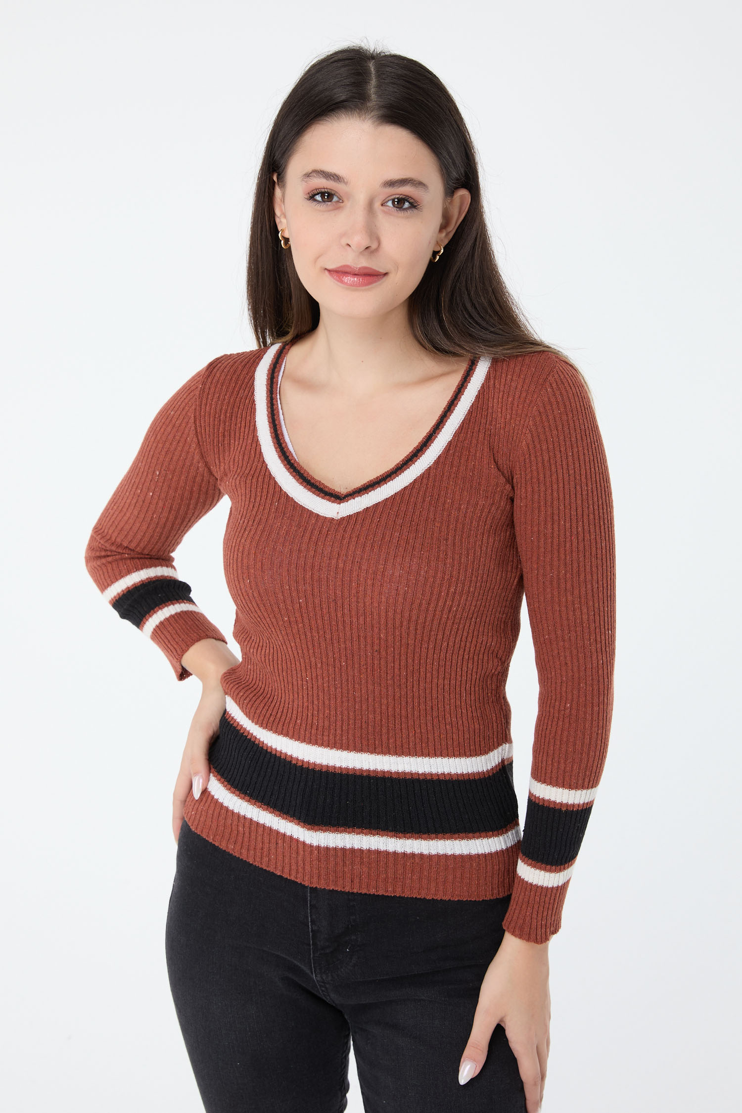 23529-KAHVE Triko Kazak - 3