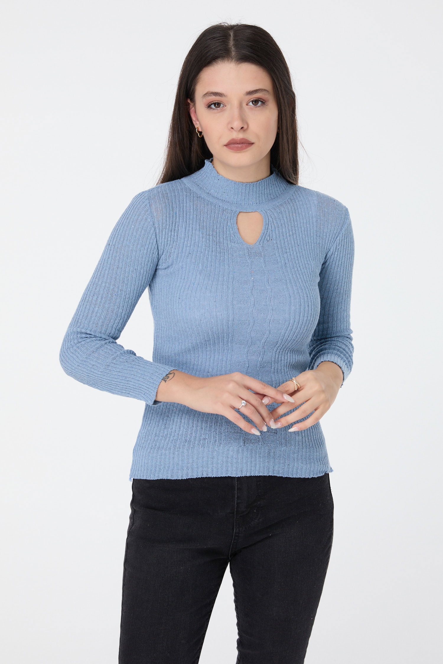 23541-BEBE-MAVI Triko Kazak - 1