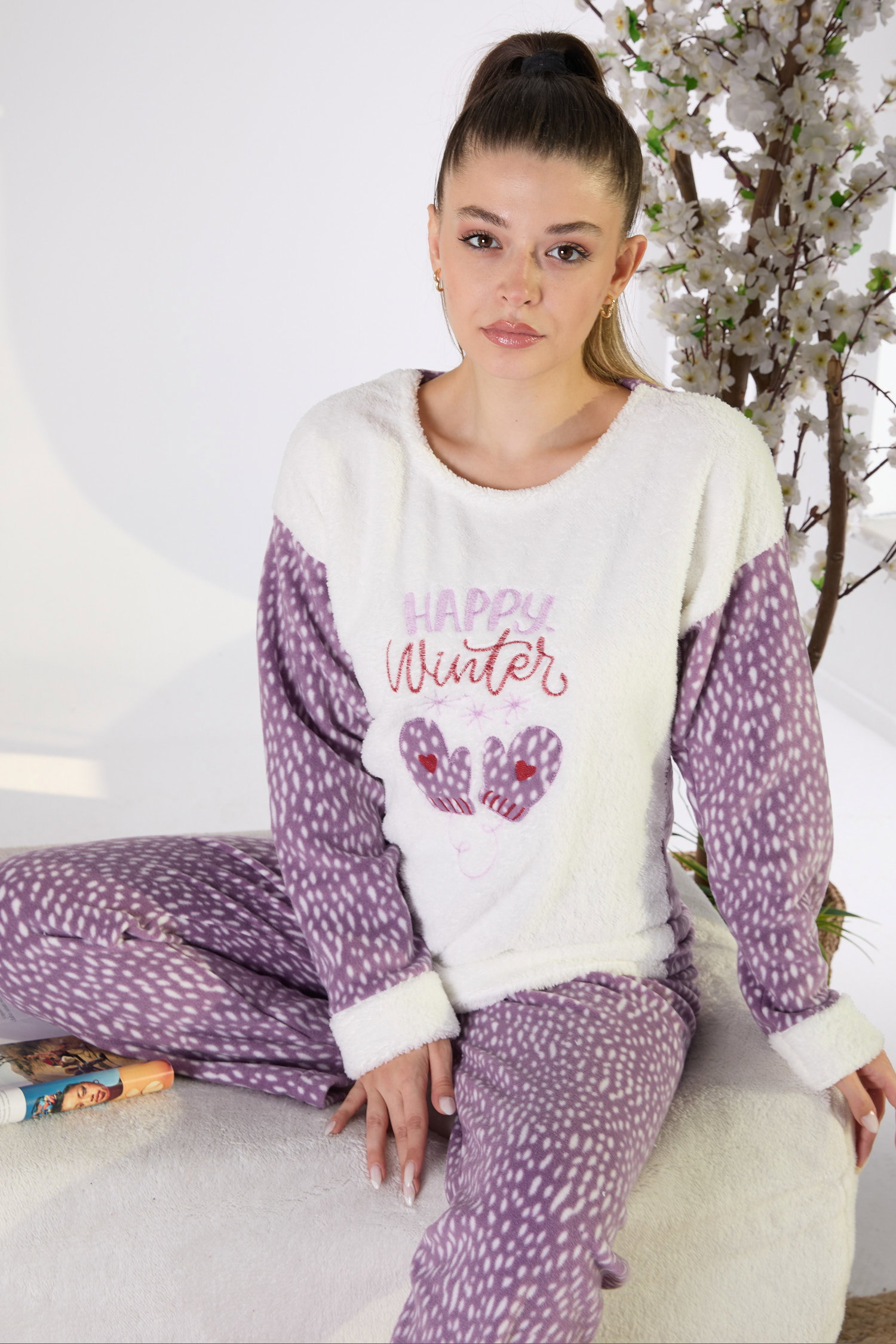 23549-LILA Peluş Pijama Takımı - 2