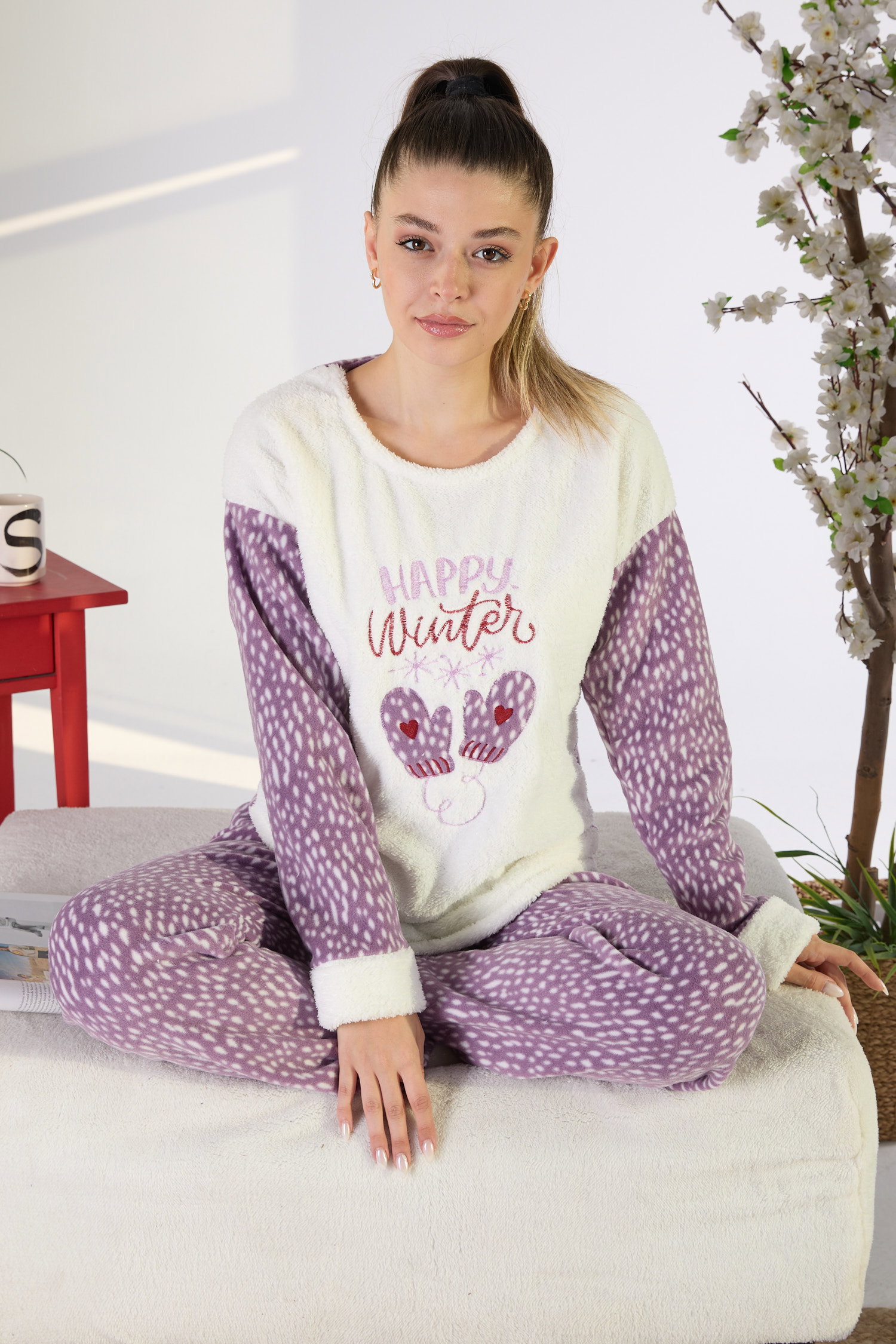 23549-LILA Peluş Pijama Takımı - 3