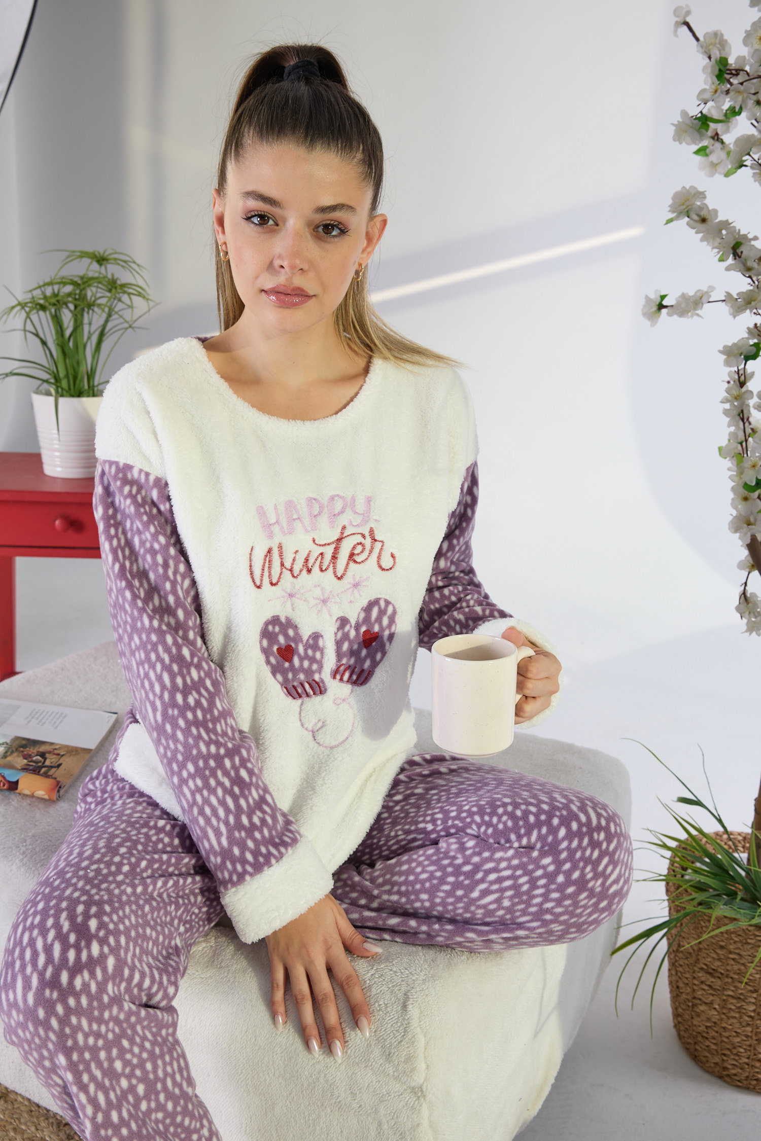 23549-LILA Peluş Pijama Takımı - 4