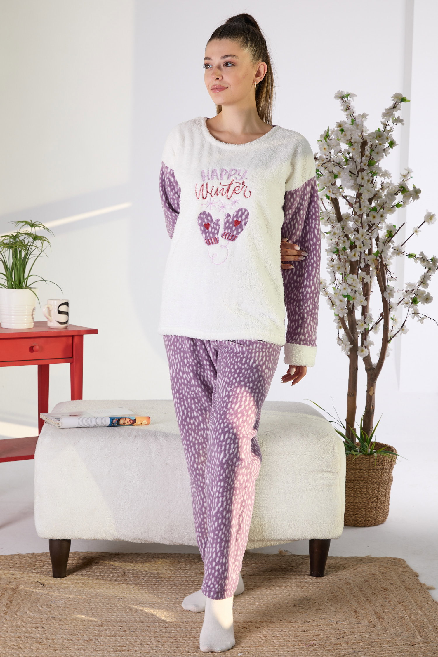 23549-LILA Peluş Pijama Takımı - 5