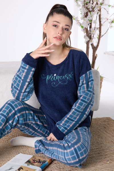23551-LACIVERT Peluş Pijama Takımı 