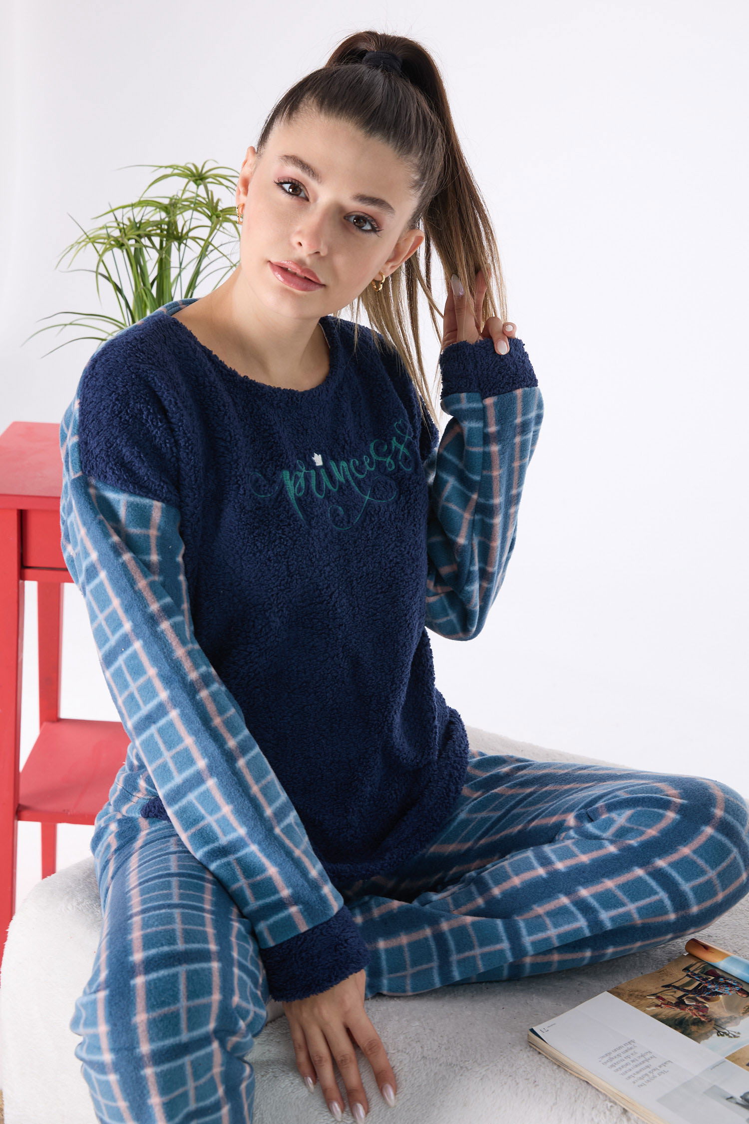 23551-LACIVERT Peluş Pijama Takımı - 2