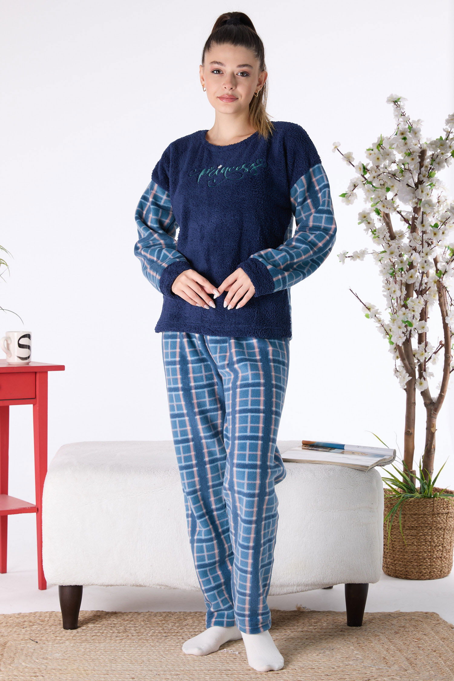 23551-LACIVERT Peluş Pijama Takımı - 4