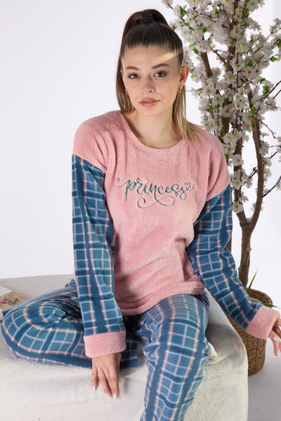 23551-PEMBE Peluş Pijama Takımı 