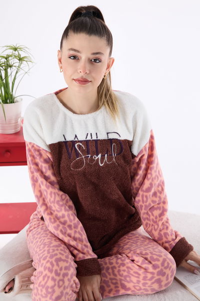 23555-KAHVE Peluş Pijama Takımı 