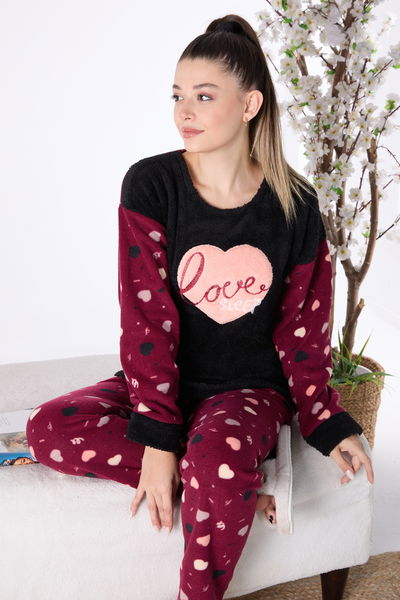 23557-SIYAH Peluş Pijama Takımı 