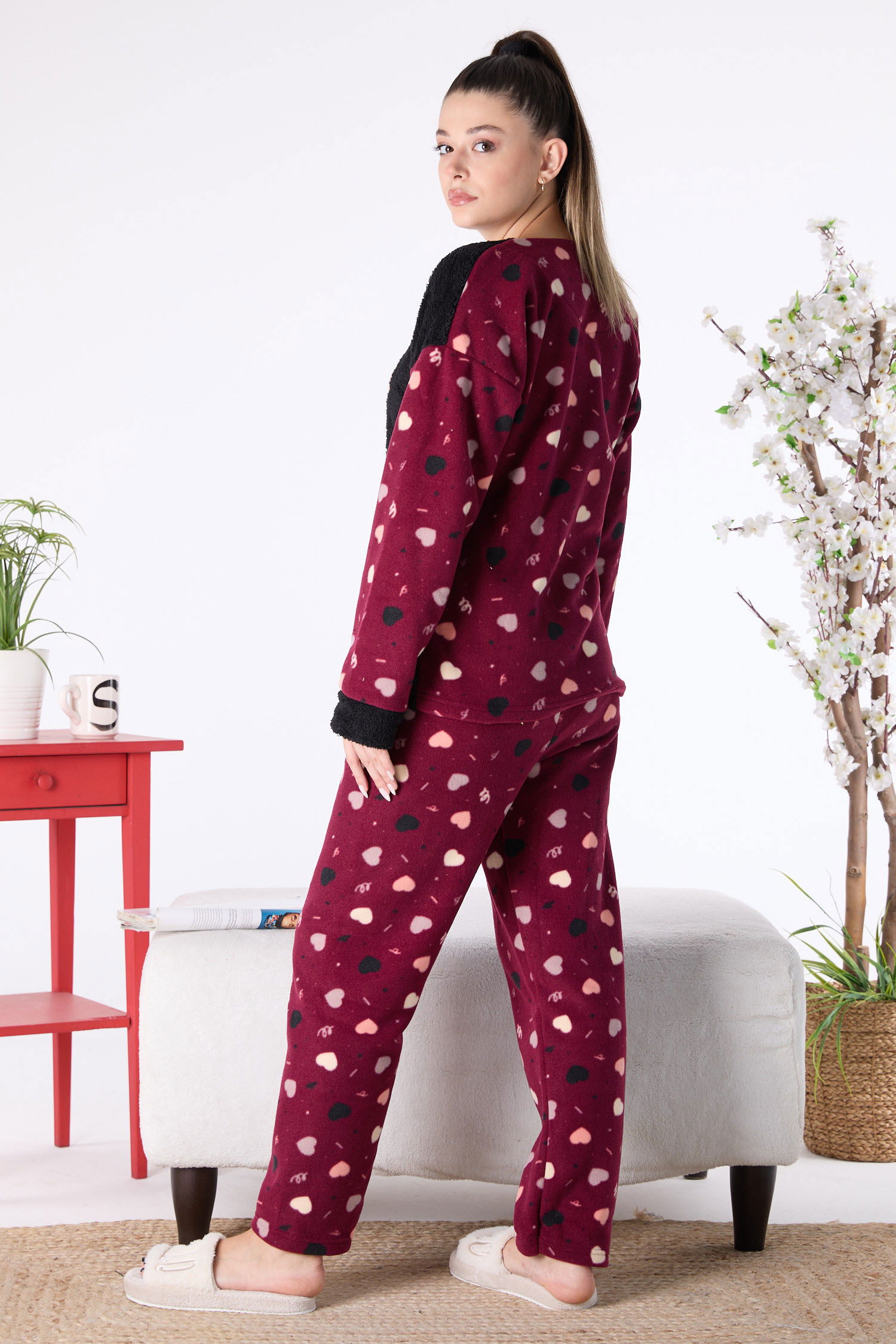 23557-SIYAH Peluş Pijama Takımı - 6