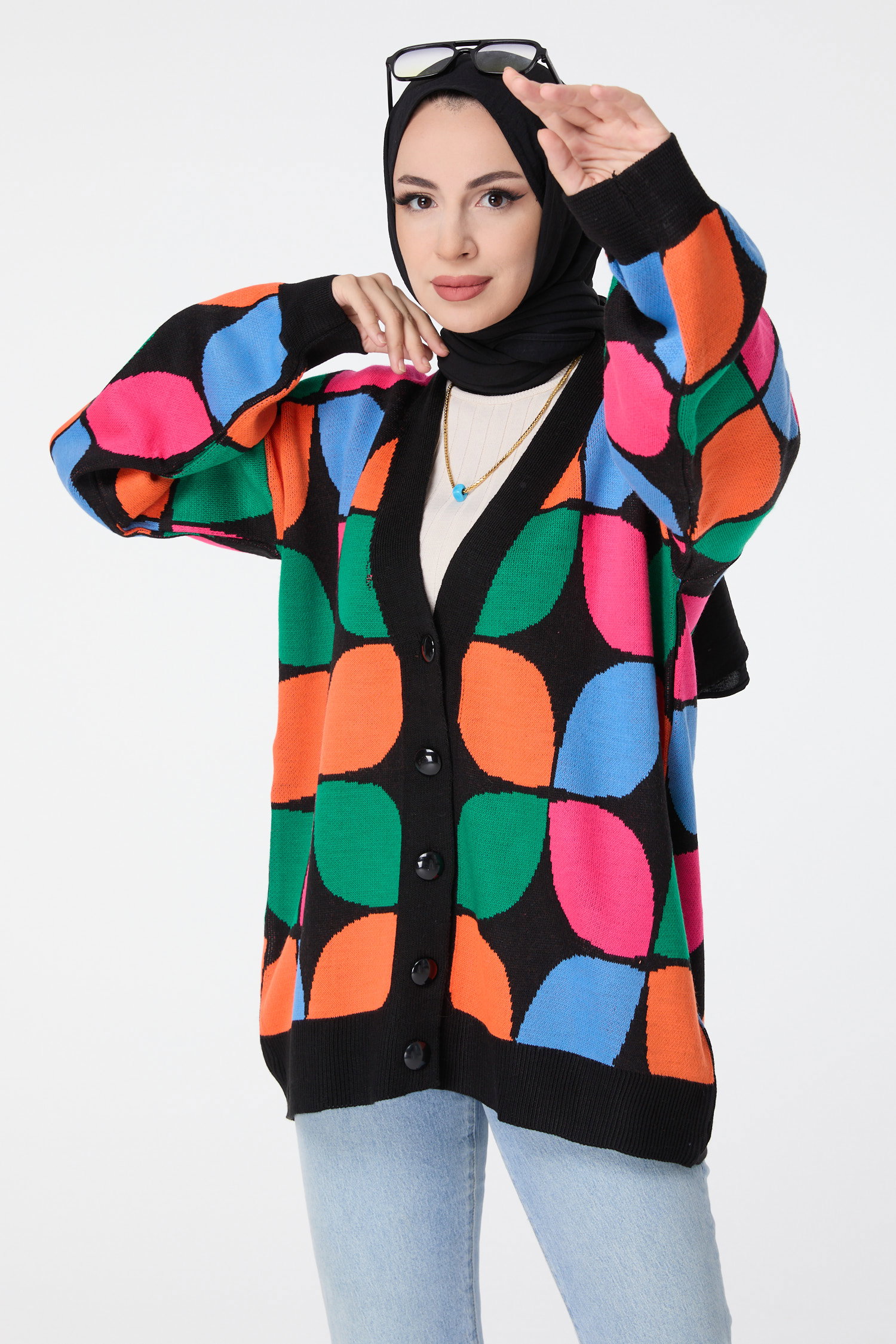 23592-RENKLI Triko Hırka - 4