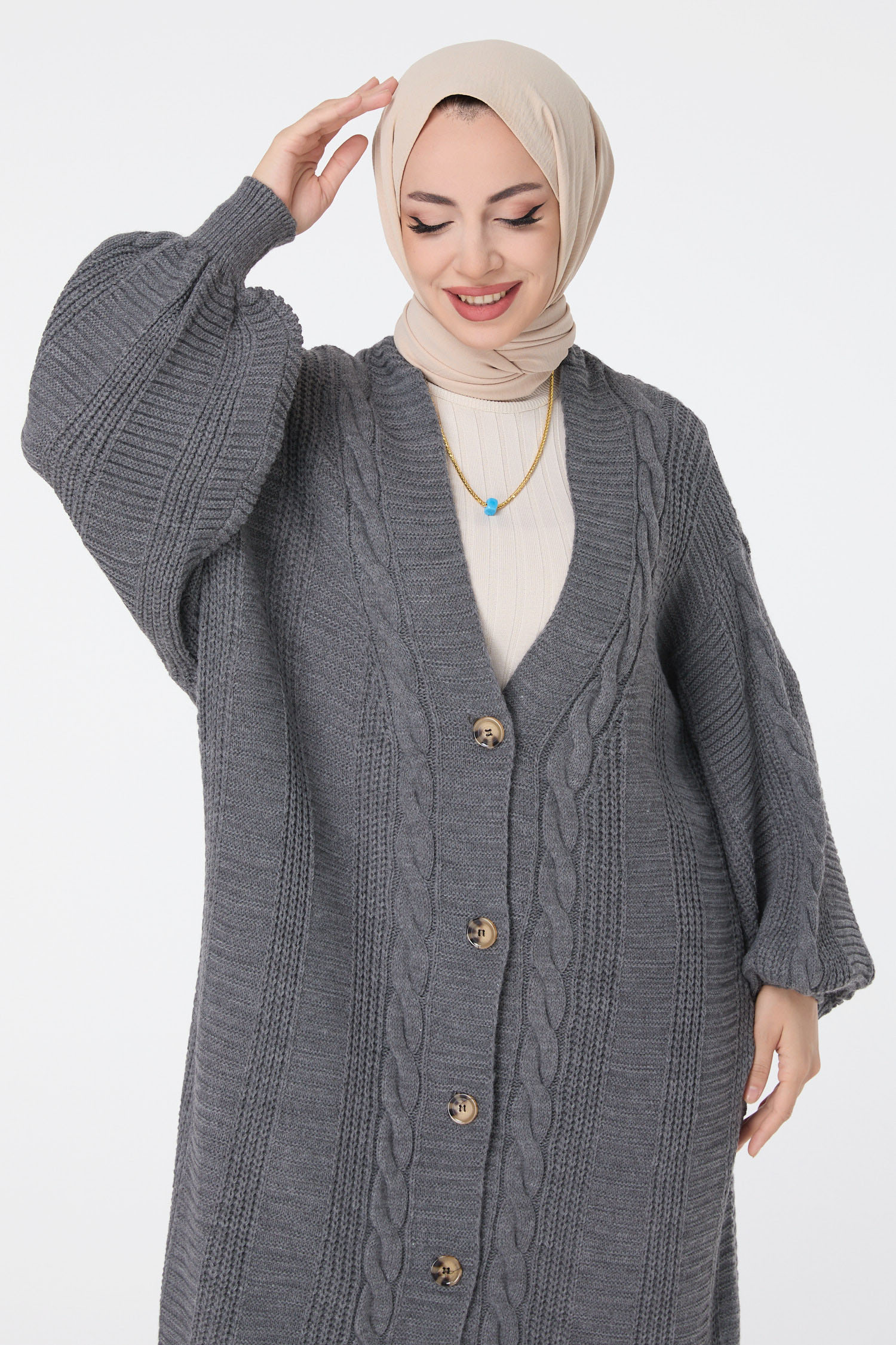 23593-GRI Triko Hırka - 4