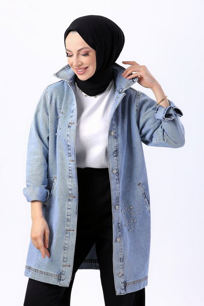 Flotalı Kot Ceket Buz Mavi Kar - 23623 