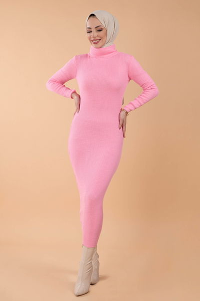 Triko Elbise Pembe - 23638 