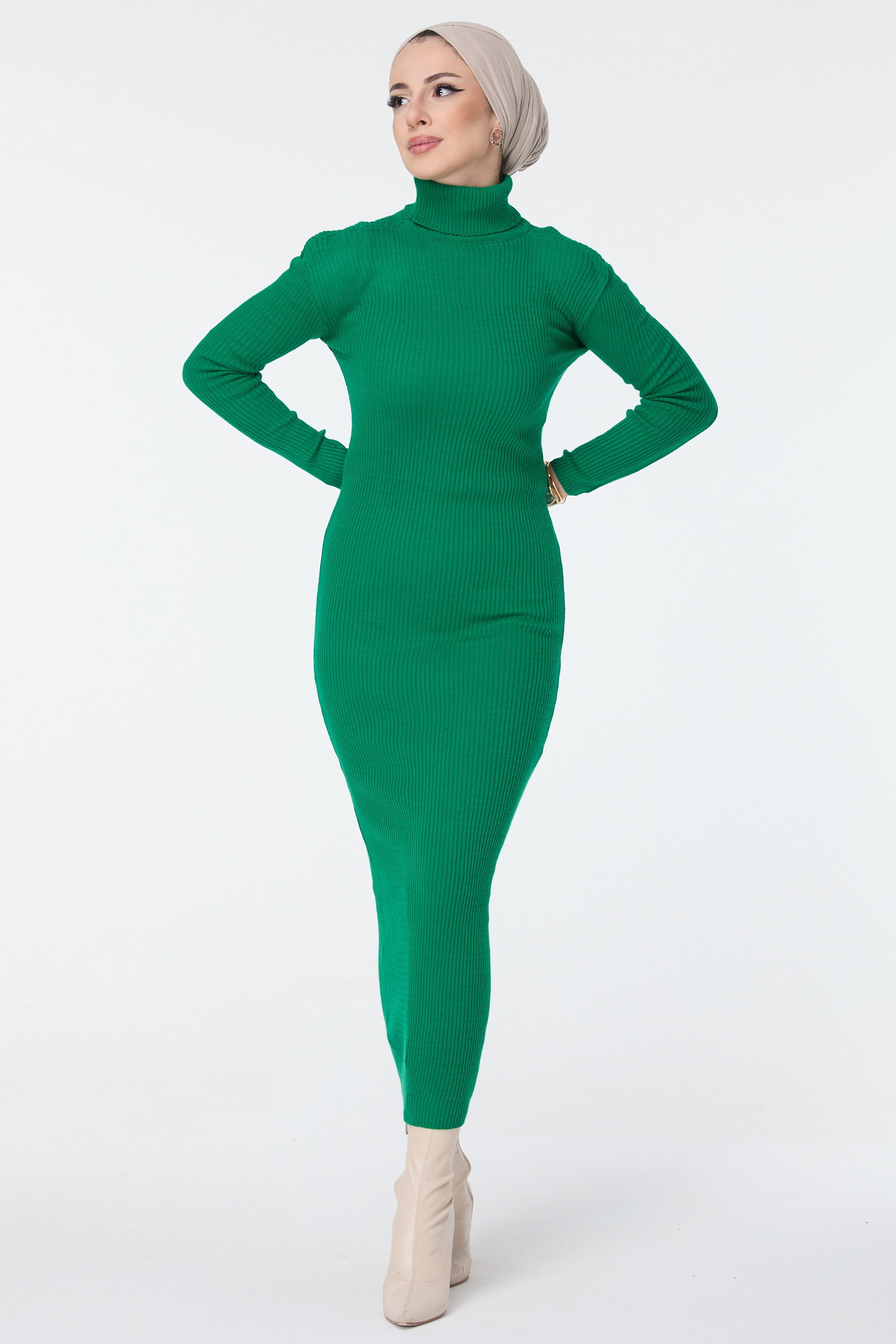 Triko Elbise Yesil - 23638 - 1