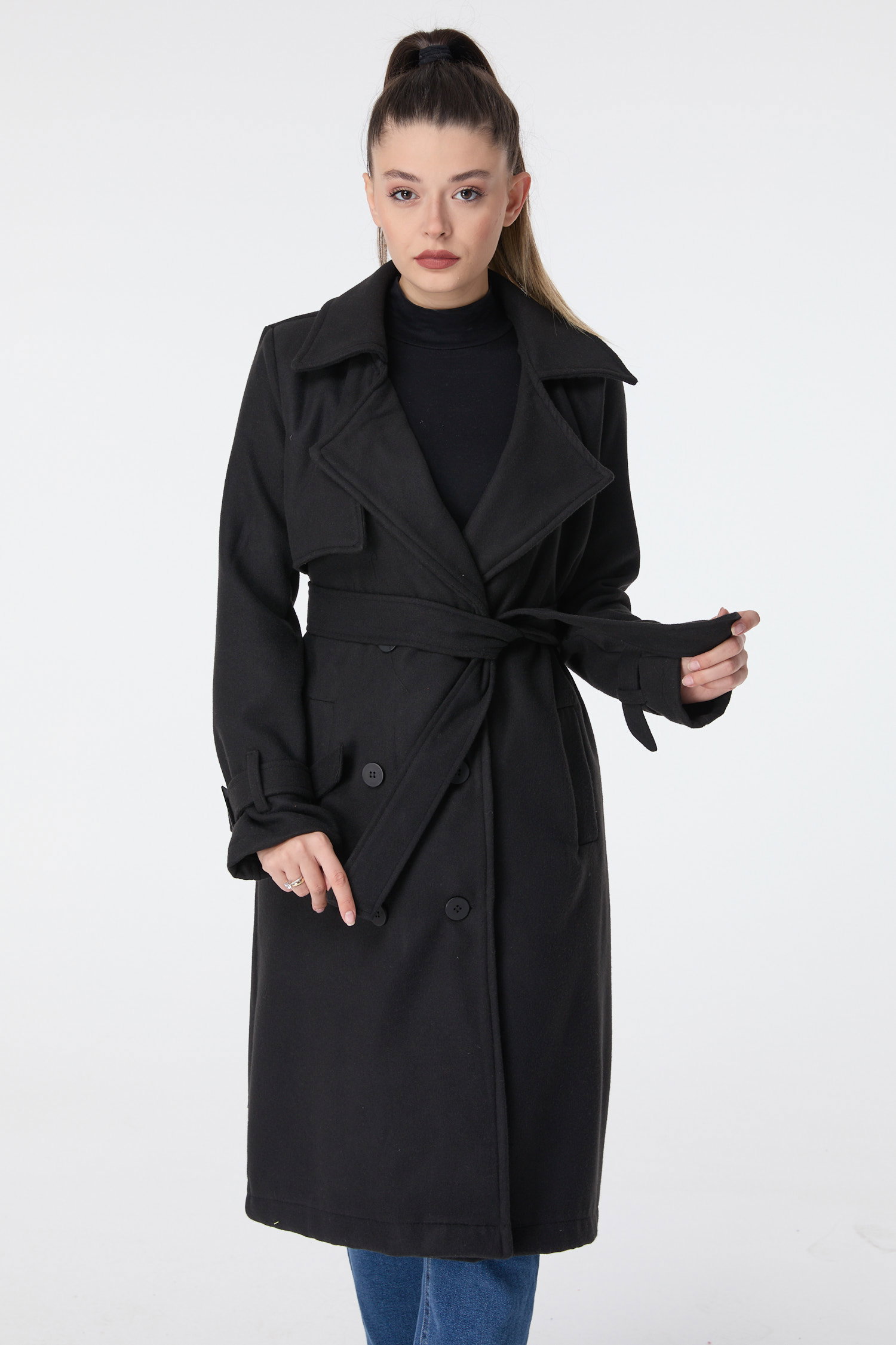 23641-SIYAH Kaşe Kaban - 1