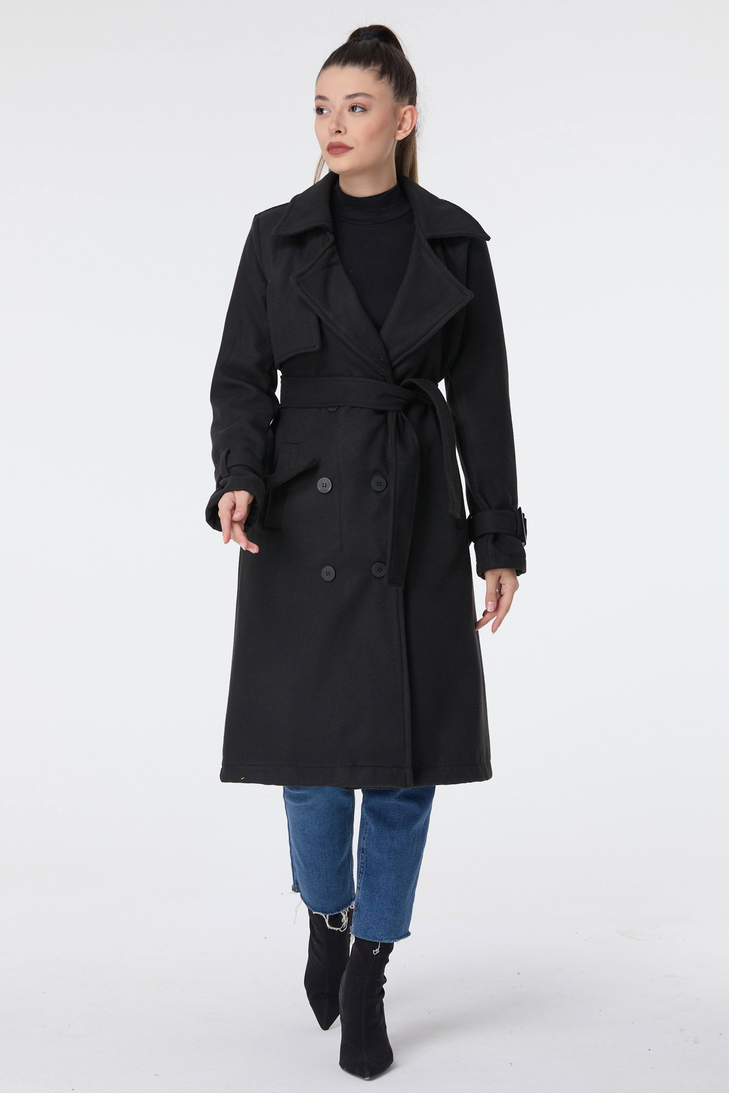 23641-SIYAH Kaşe Kaban - 2