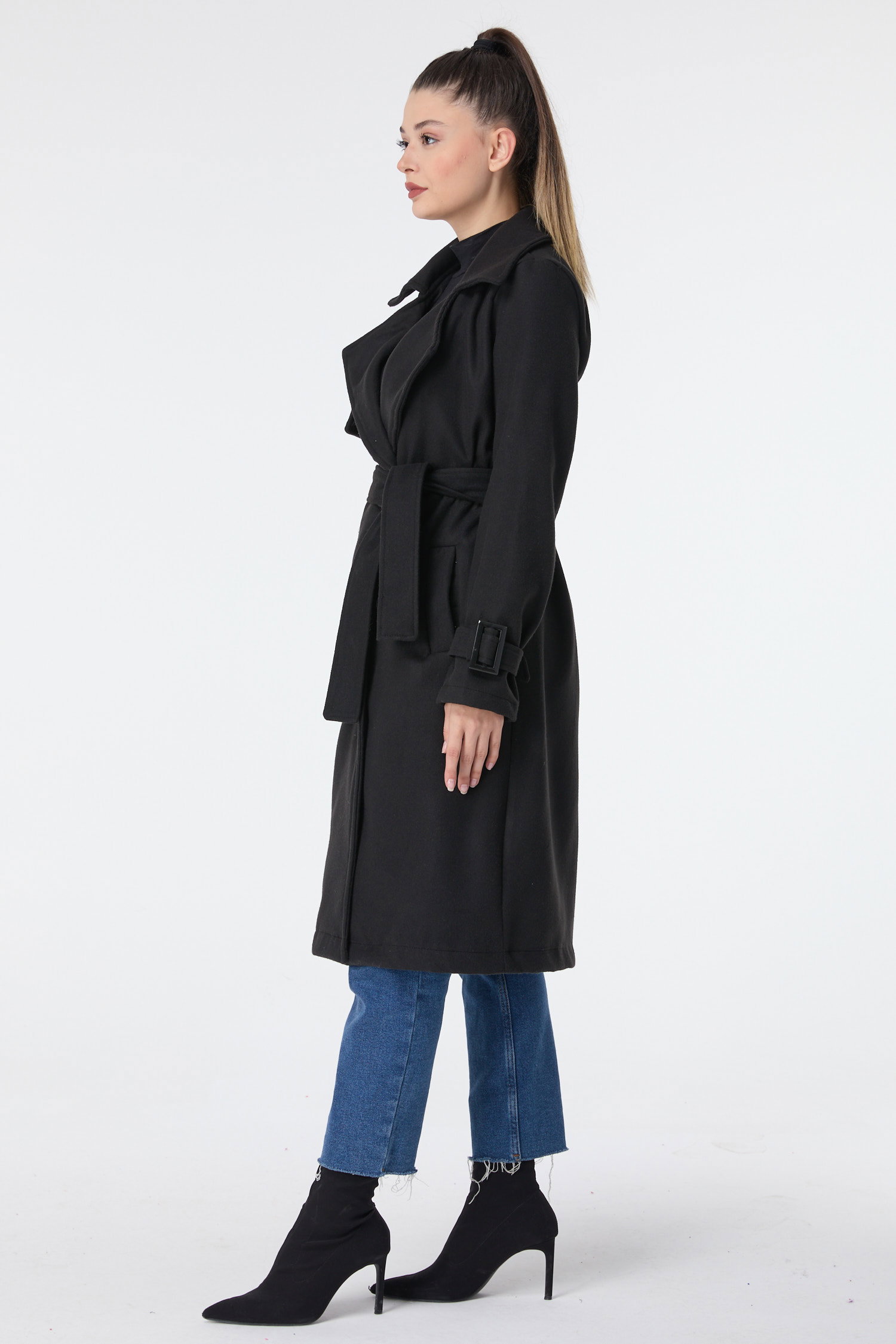23641-SIYAH Kaşe Kaban - 3