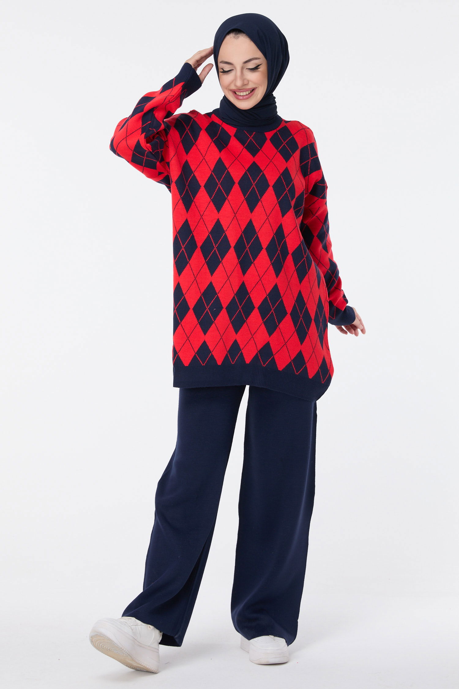 23645-KIRMIZI Triko Tunik Pantolon - 1