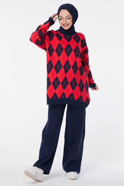 23645-KIRMIZI Triko Tunik Pantolon 