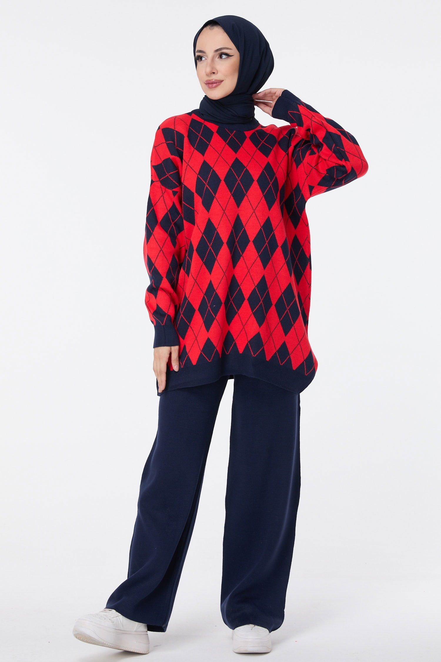 23645-KIRMIZI Triko Tunik Pantolon - 2