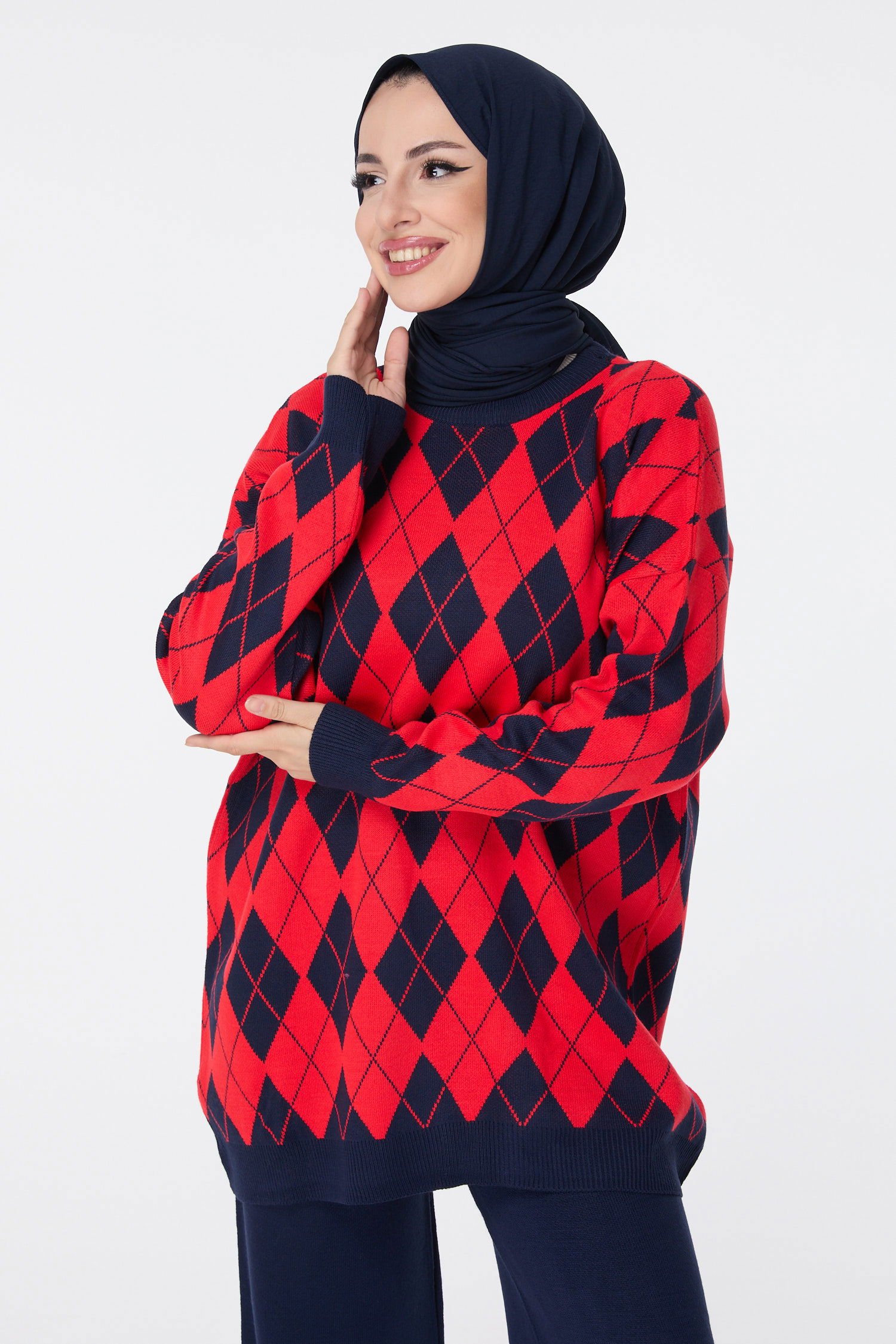 23645-KIRMIZI Triko Tunik Pantolon - 3