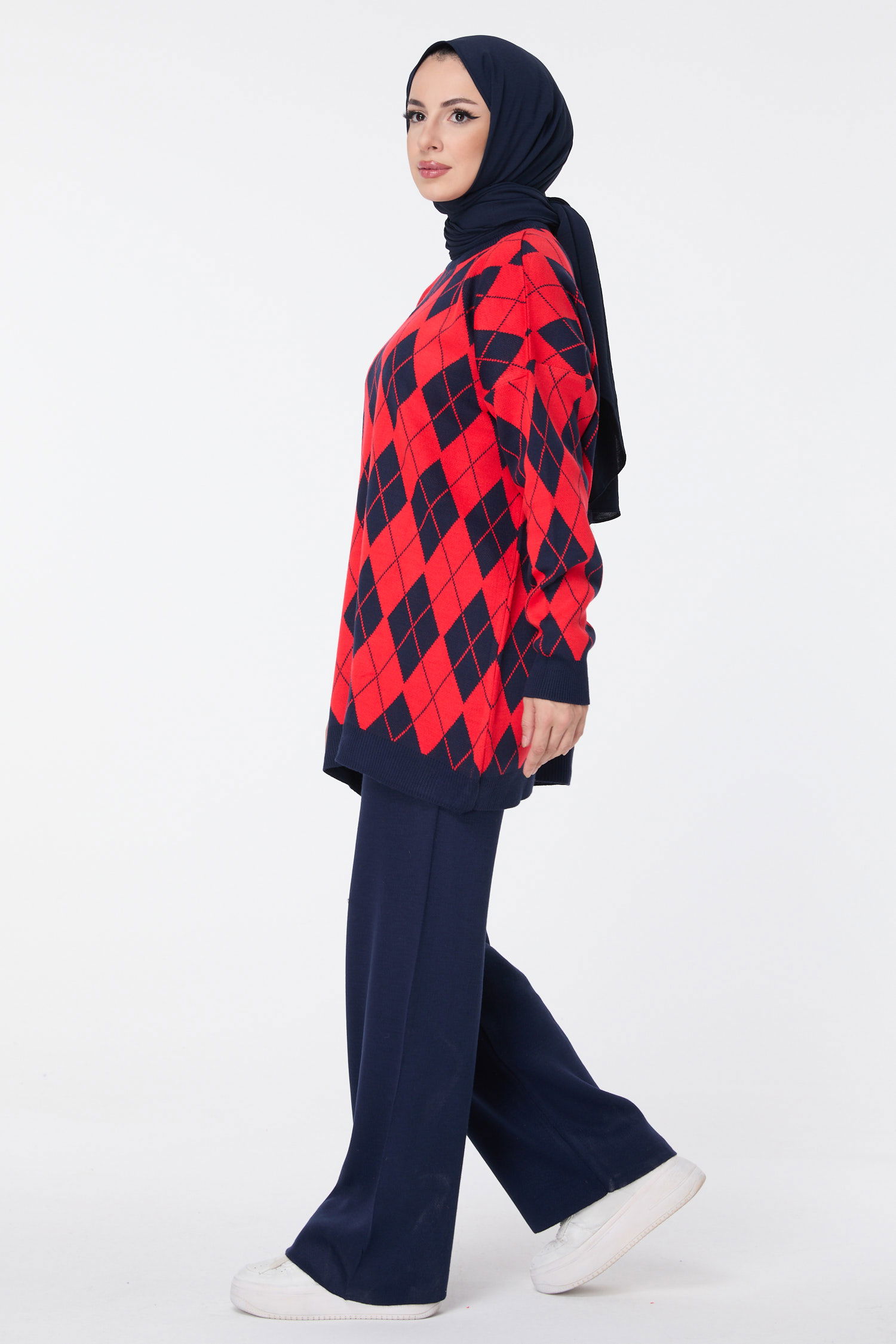 23645-KIRMIZI Triko Tunik Pantolon - 4
